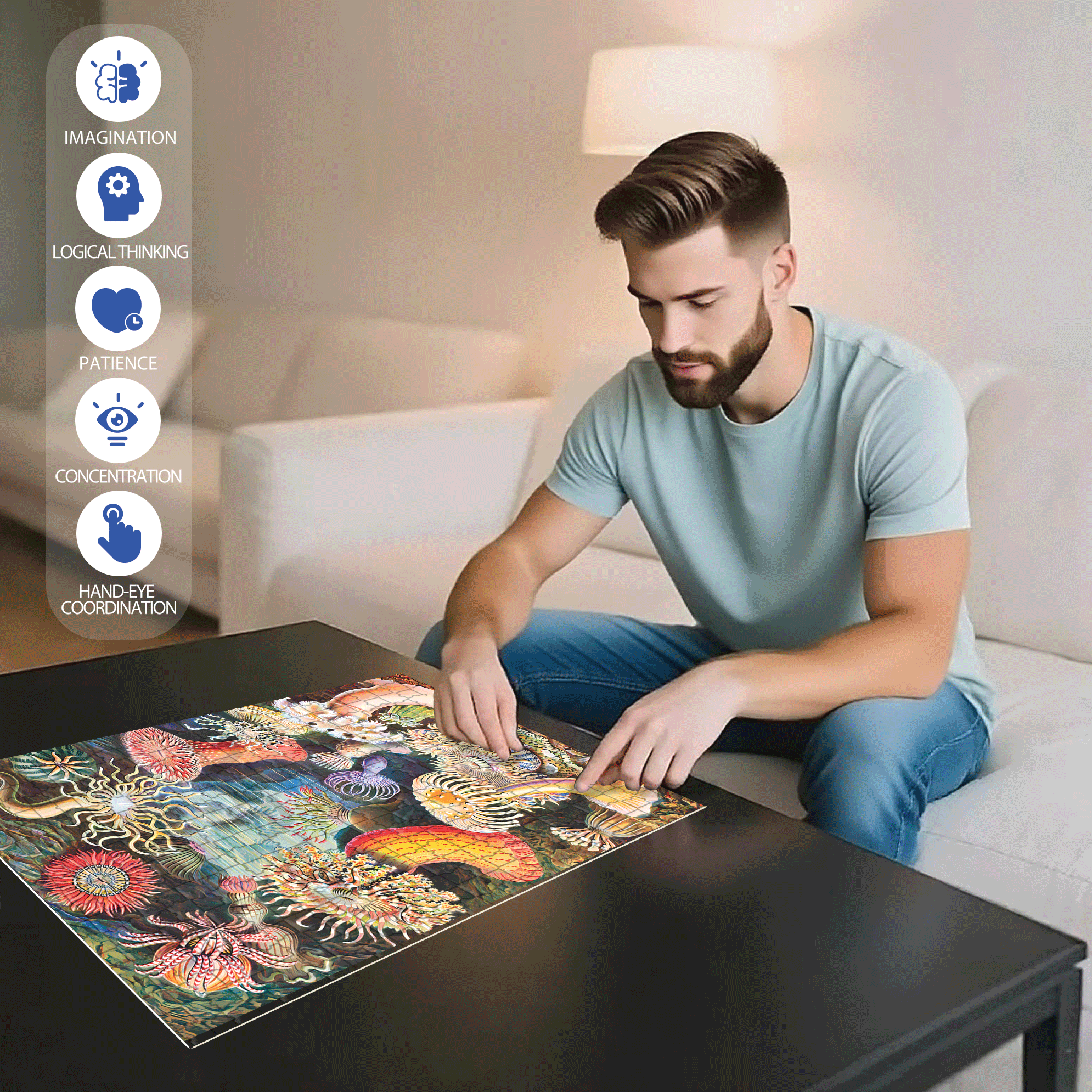Sea Anemones 500pcs/1000pcs Jigsaw Puzzle, Scratch-Resistant, Interactive Family Game & Brain-Boosting DIY Decor, Perfect for Halloween, Christmas & New Year Gifts, Family Puzzle Game