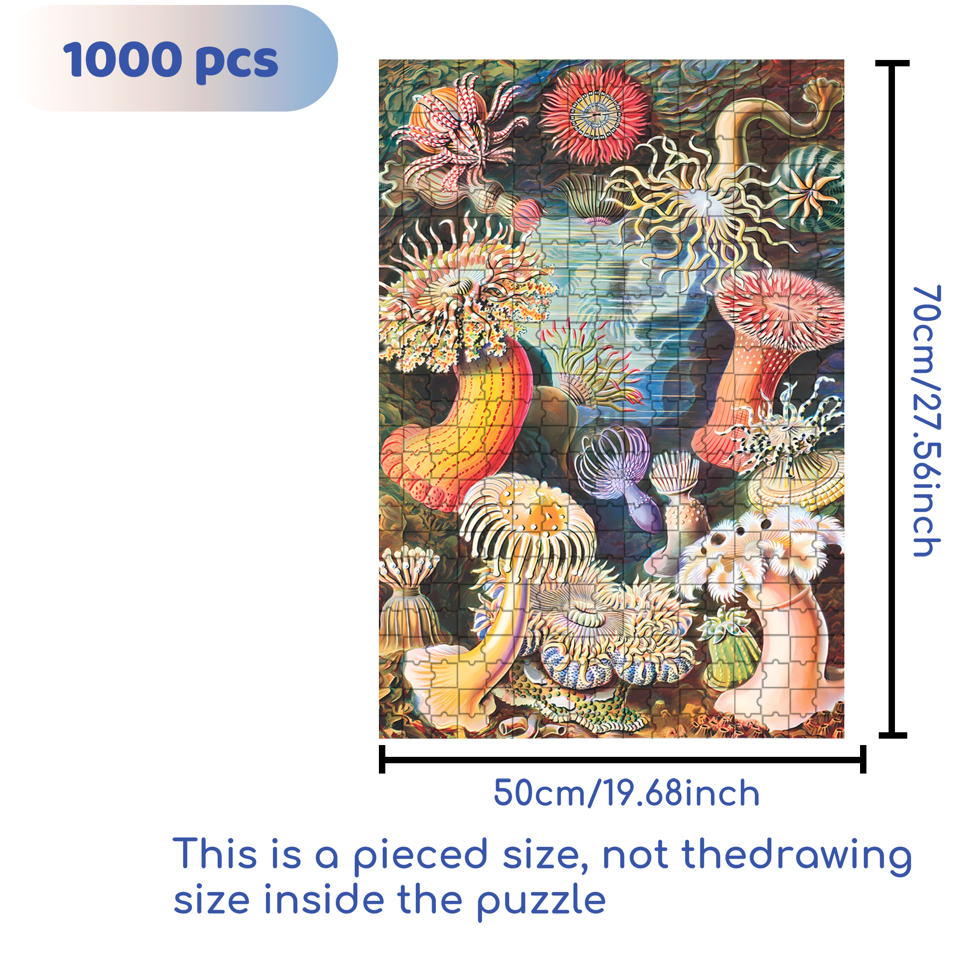 Sea Anemones 500pcs/1000pcs Jigsaw Puzzle, Scratch-Resistant, Interactive Family Game & Brain-Boosting DIY Decor, Perfect for Halloween, Christmas & New Year Gifts, Family Puzzle Game