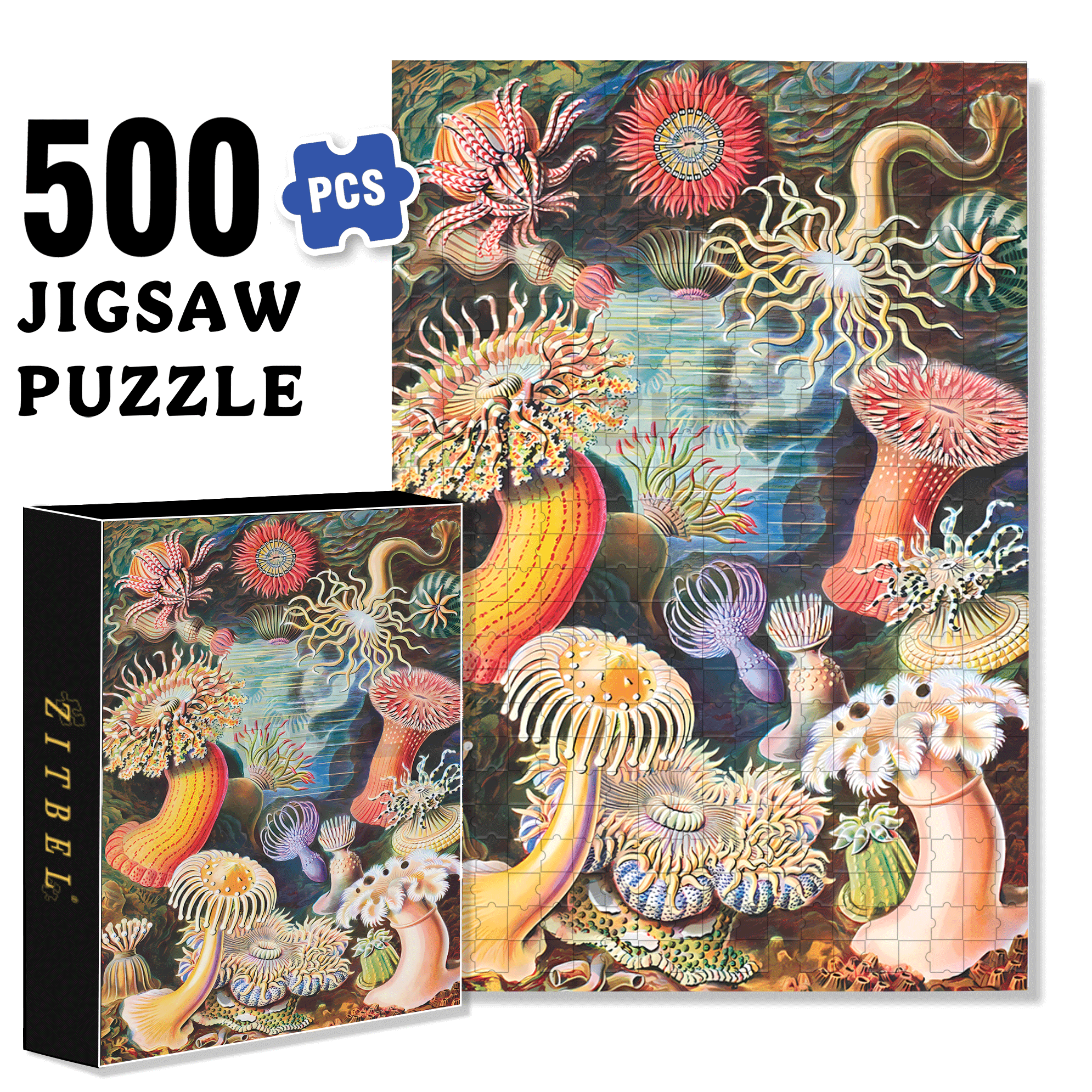 Sea Anemones 500pcs/1000pcs Jigsaw Puzzle, Scratch-Resistant, Interactive Family Game & Brain-Boosting DIY Decor, Perfect for Halloween, Christmas & New Year Gifts, Family Puzzle Game