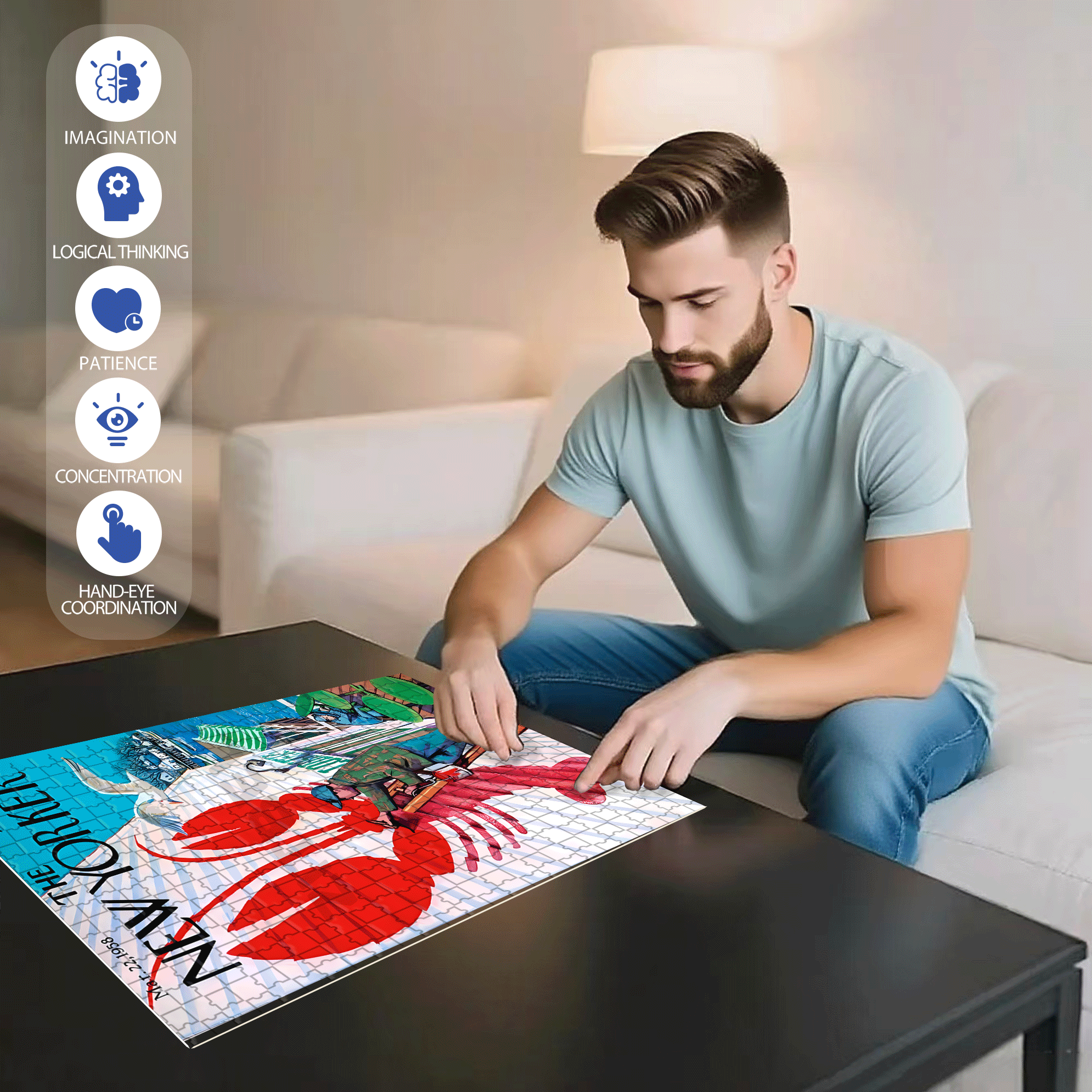 Seaside Caf¨¦ 500pcs/1000pcs Jigsaw Puzzle, Scratch-Resistant, Interactive Family Game & Brain-Boosting DIY Decor, Perfect for Halloween, Christmas & New Year Gifts, Family Puzzle Game
