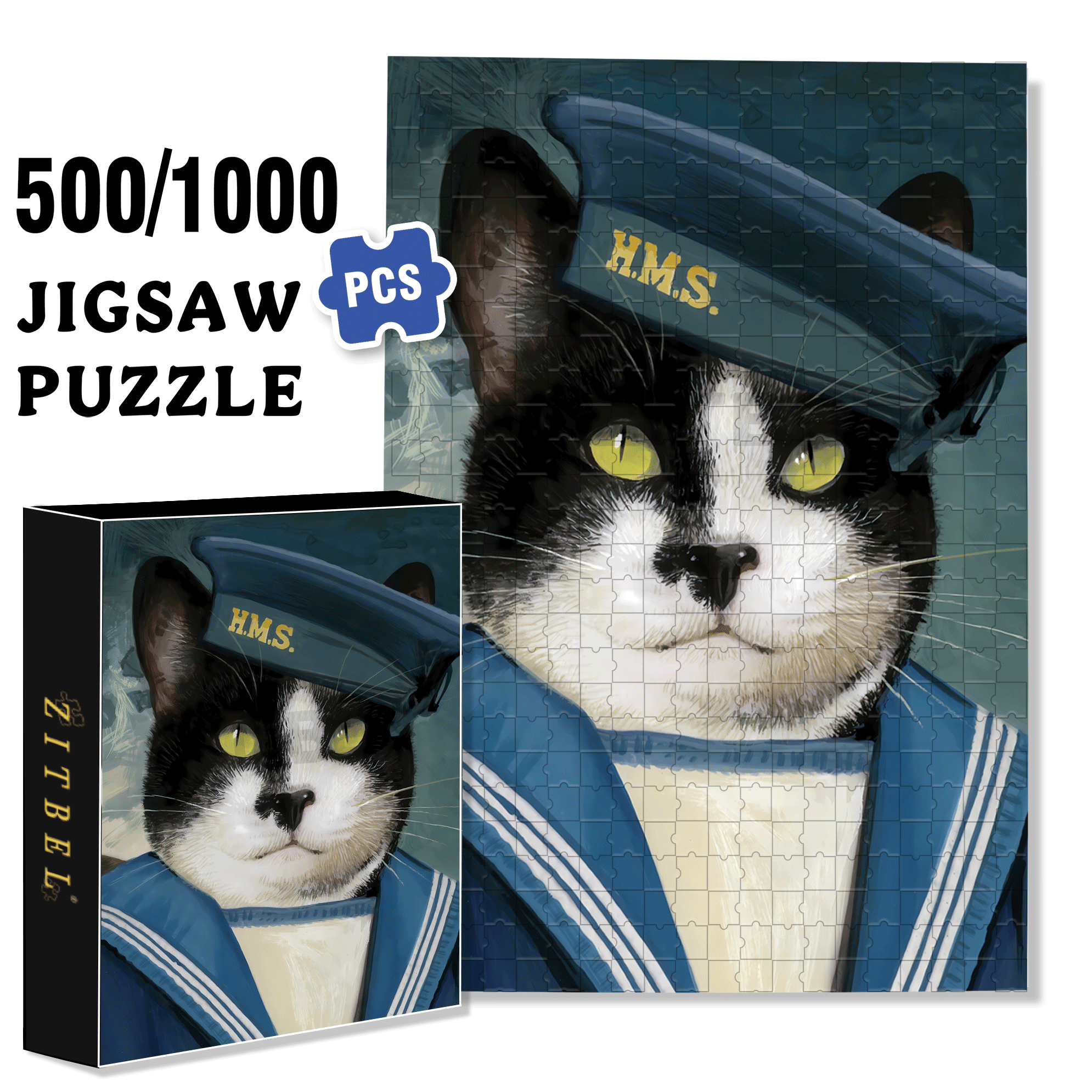 Simon - Sailor Cat 500pcs/1000pcs Jigsaw Puzzle, Scratch-Resistant, Interactive Family Game & Brain-Boosting DIY Decor, Perfect for Halloween, Christmas & New Year Gifts, Family Puzzle Game