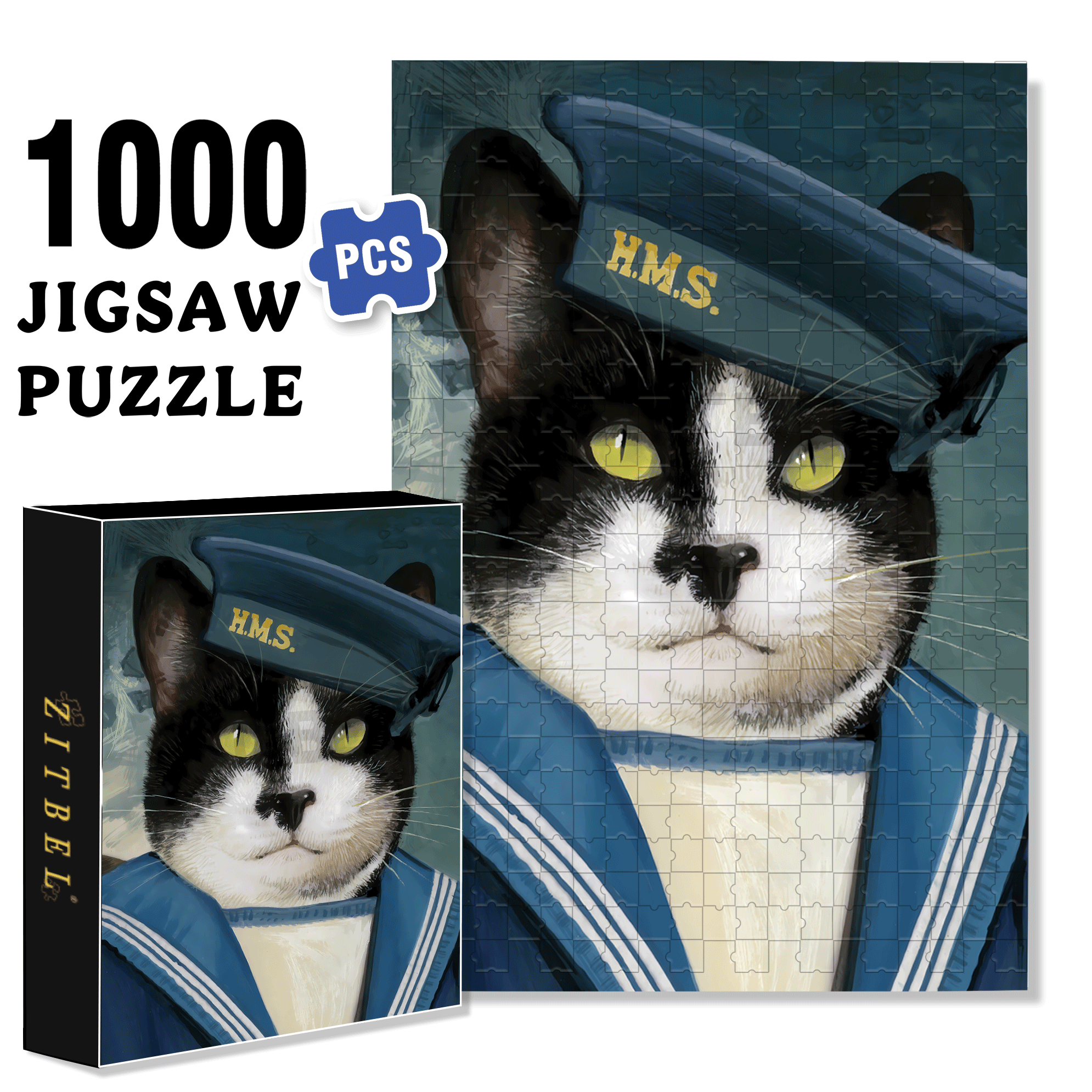 Simon - Sailor Cat 500pcs/1000pcs Jigsaw Puzzle, Scratch-Resistant, Interactive Family Game & Brain-Boosting DIY Decor, Perfect for Halloween, Christmas & New Year Gifts, Family Puzzle Game