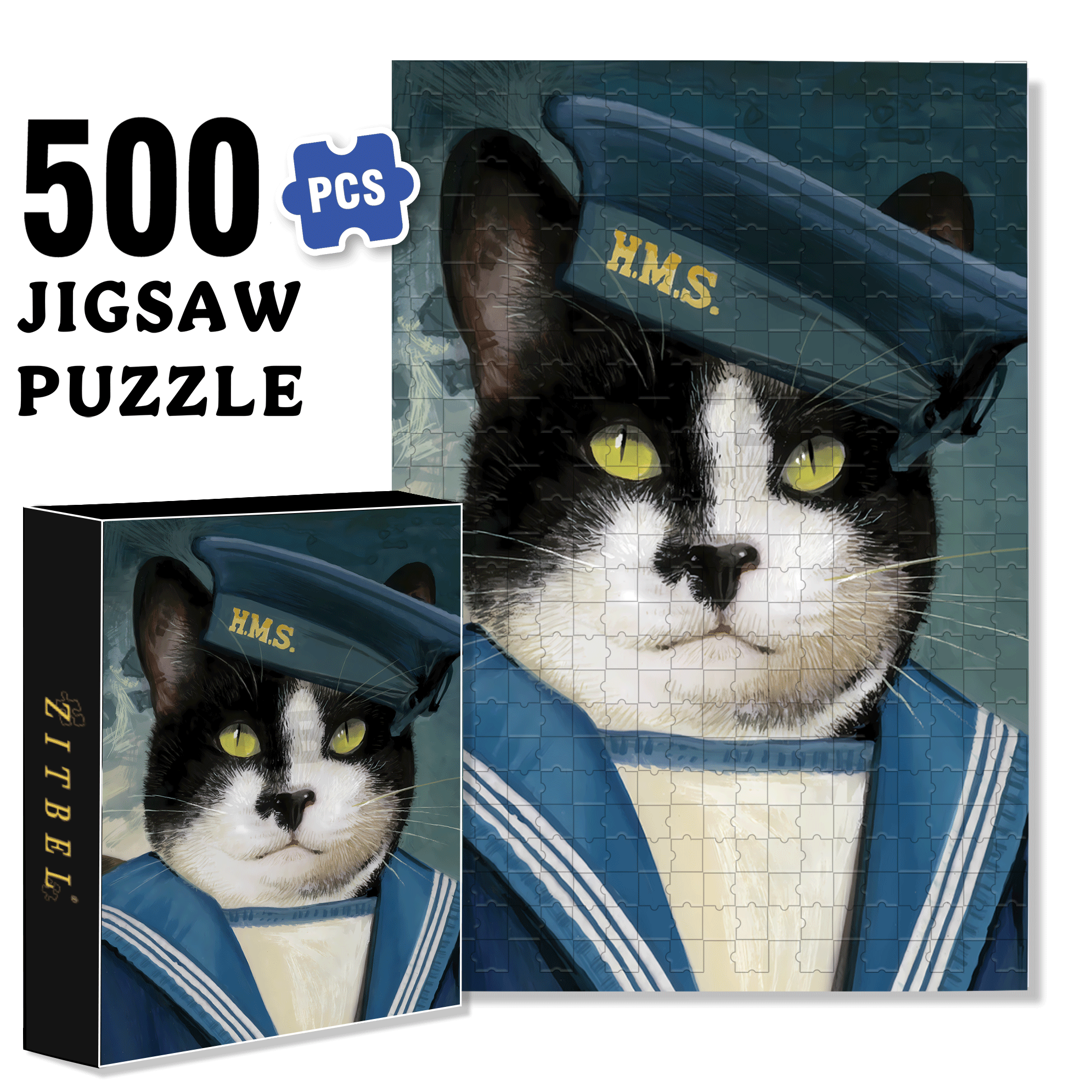 Simon - Sailor Cat 500pcs/1000pcs Jigsaw Puzzle, Scratch-Resistant, Interactive Family Game & Brain-Boosting DIY Decor, Perfect for Halloween, Christmas & New Year Gifts, Family Puzzle Game