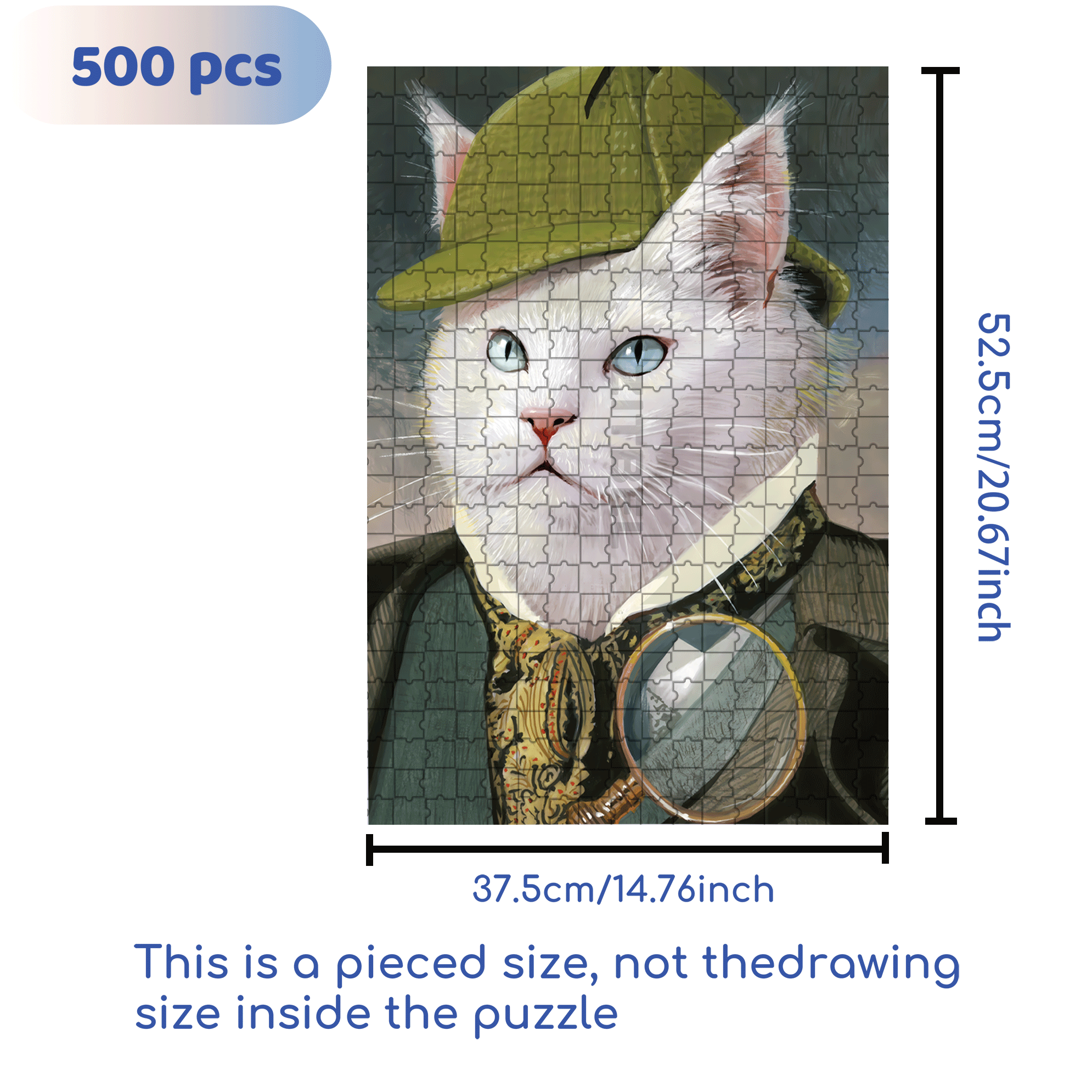 Snowball - Cat Detective 500pcs/1000pcs Jigsaw Puzzle, Scratch-Resistant, Interactive Family Game & Brain-Boosting DIY Decor, Perfect for Halloween, Christmas & New Year Gifts, Family Puzzle Game