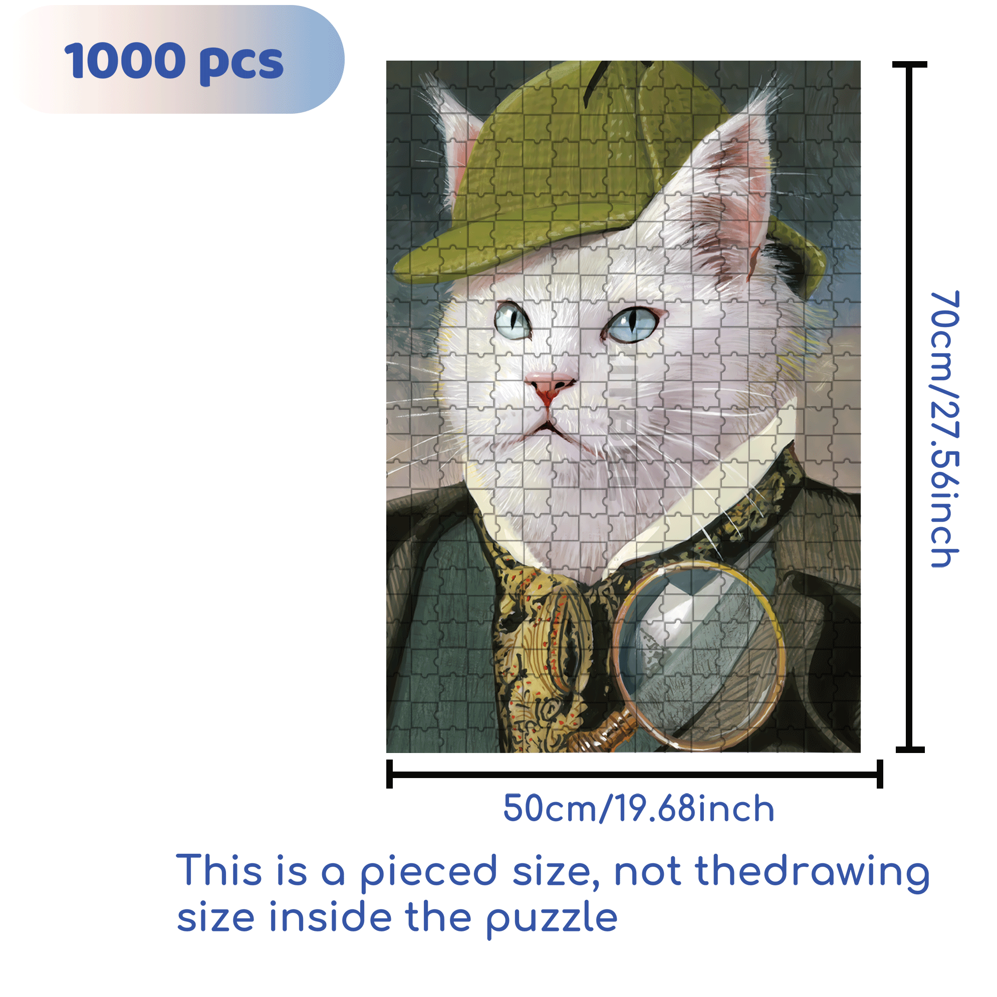 Snowball - Cat Detective 500pcs/1000pcs Jigsaw Puzzle, Scratch-Resistant, Interactive Family Game & Brain-Boosting DIY Decor, Perfect for Halloween, Christmas & New Year Gifts, Family Puzzle Game
