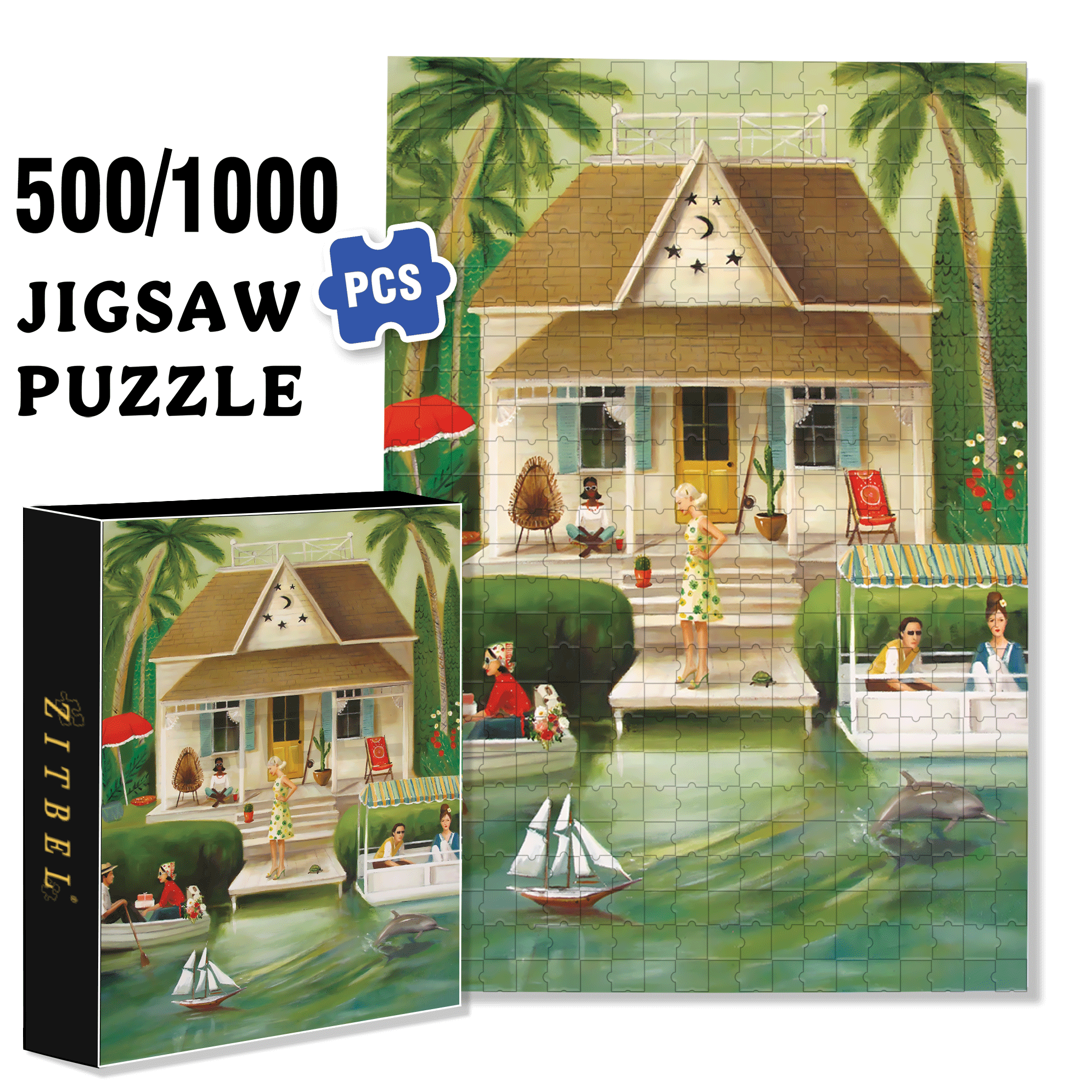 Splendid Summer Home 500pcs/1000pcs Jigsaw Puzzle, Scratch-Resistant, Interactive Family Game & Brain-Boosting DIY Decor, Perfect for Halloween, Christmas & New Year Gifts, Family Puzzle Game