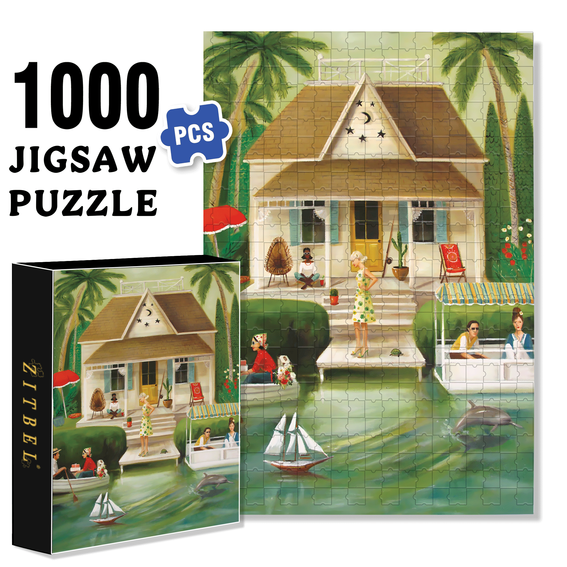 Splendid Summer Home 500pcs/1000pcs Jigsaw Puzzle, Scratch-Resistant, Interactive Family Game & Brain-Boosting DIY Decor, Perfect for Halloween, Christmas & New Year Gifts, Family Puzzle Game