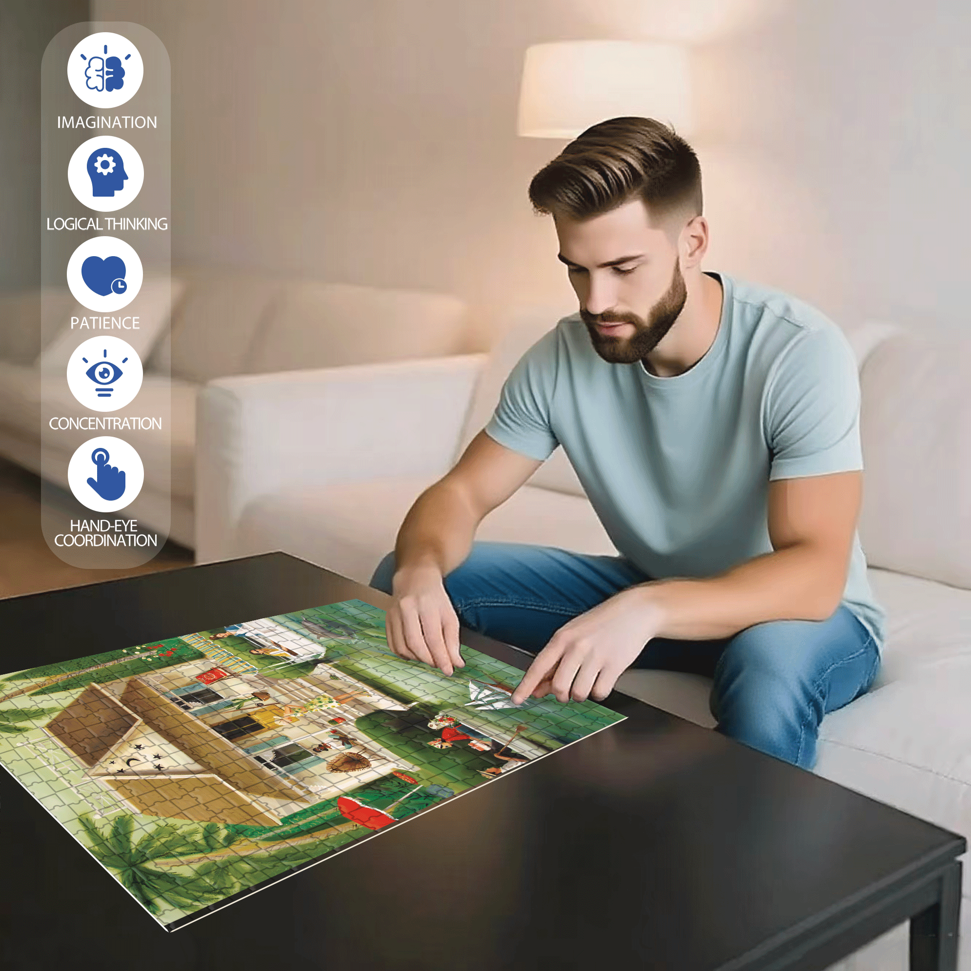 Splendid Summer Home 500pcs/1000pcs Jigsaw Puzzle, Scratch-Resistant, Interactive Family Game & Brain-Boosting DIY Decor, Perfect for Halloween, Christmas & New Year Gifts, Family Puzzle Game