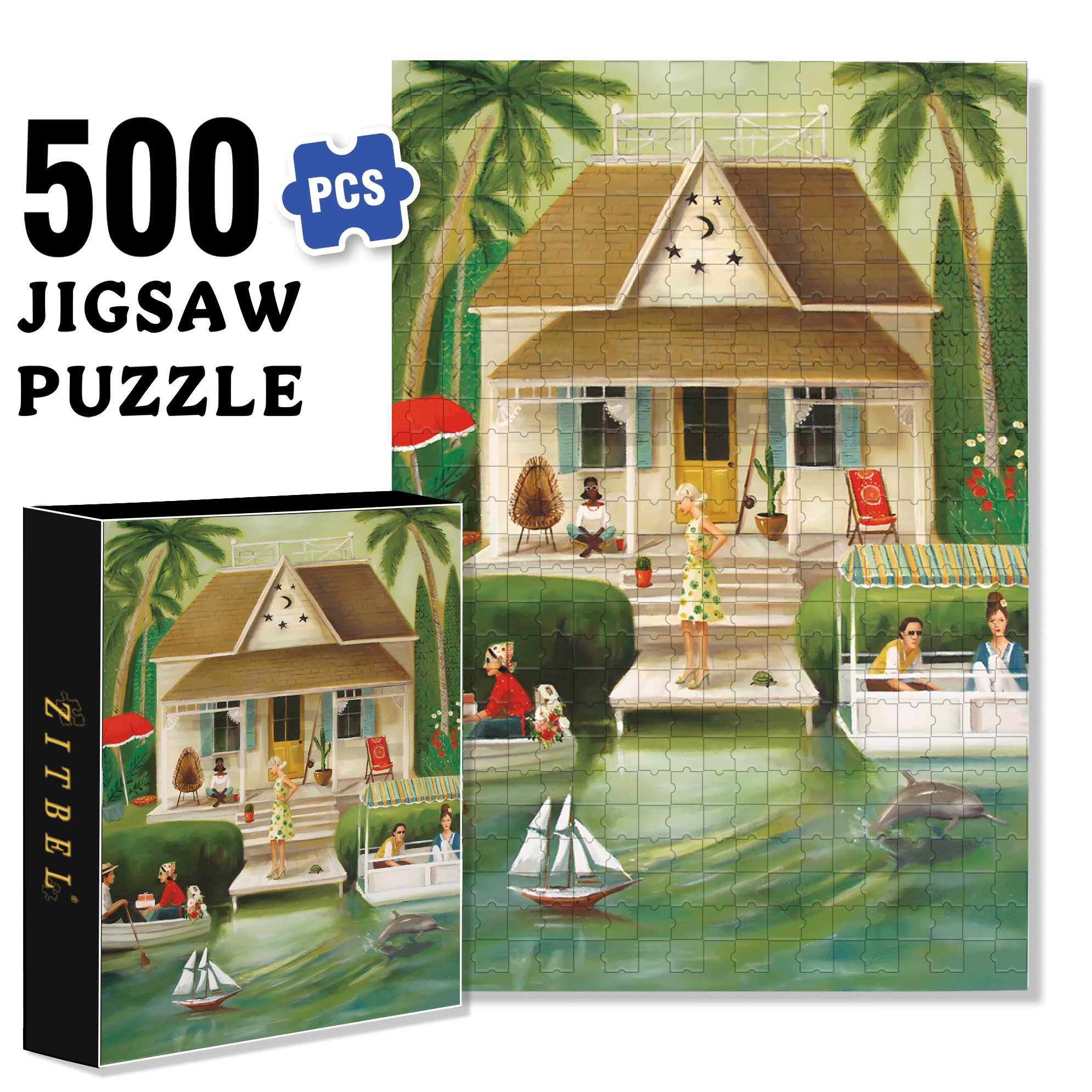 Splendid Summer Home 500pcs/1000pcs Jigsaw Puzzle, Scratch-Resistant, Interactive Family Game & Brain-Boosting DIY Decor, Perfect for Halloween, Christmas & New Year Gifts, Family Puzzle Game
