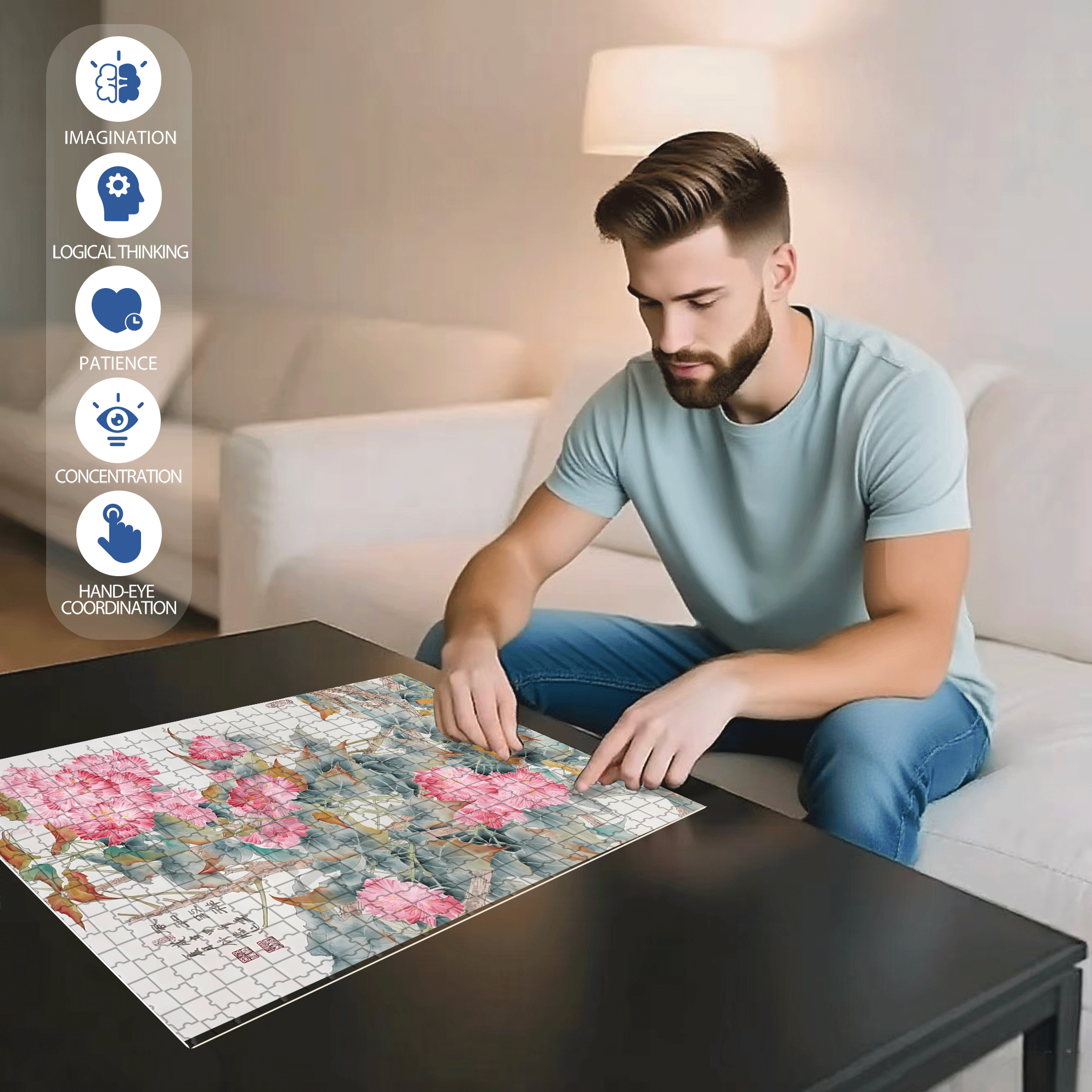 Spring Flowers 2 500pcs/1000pcs Jigsaw Puzzle, Scratch-Resistant, Interactive Family Game & Brain-Boosting DIY Decor, Perfect for Halloween, Christmas & New Year Gifts, Family Puzzle Game