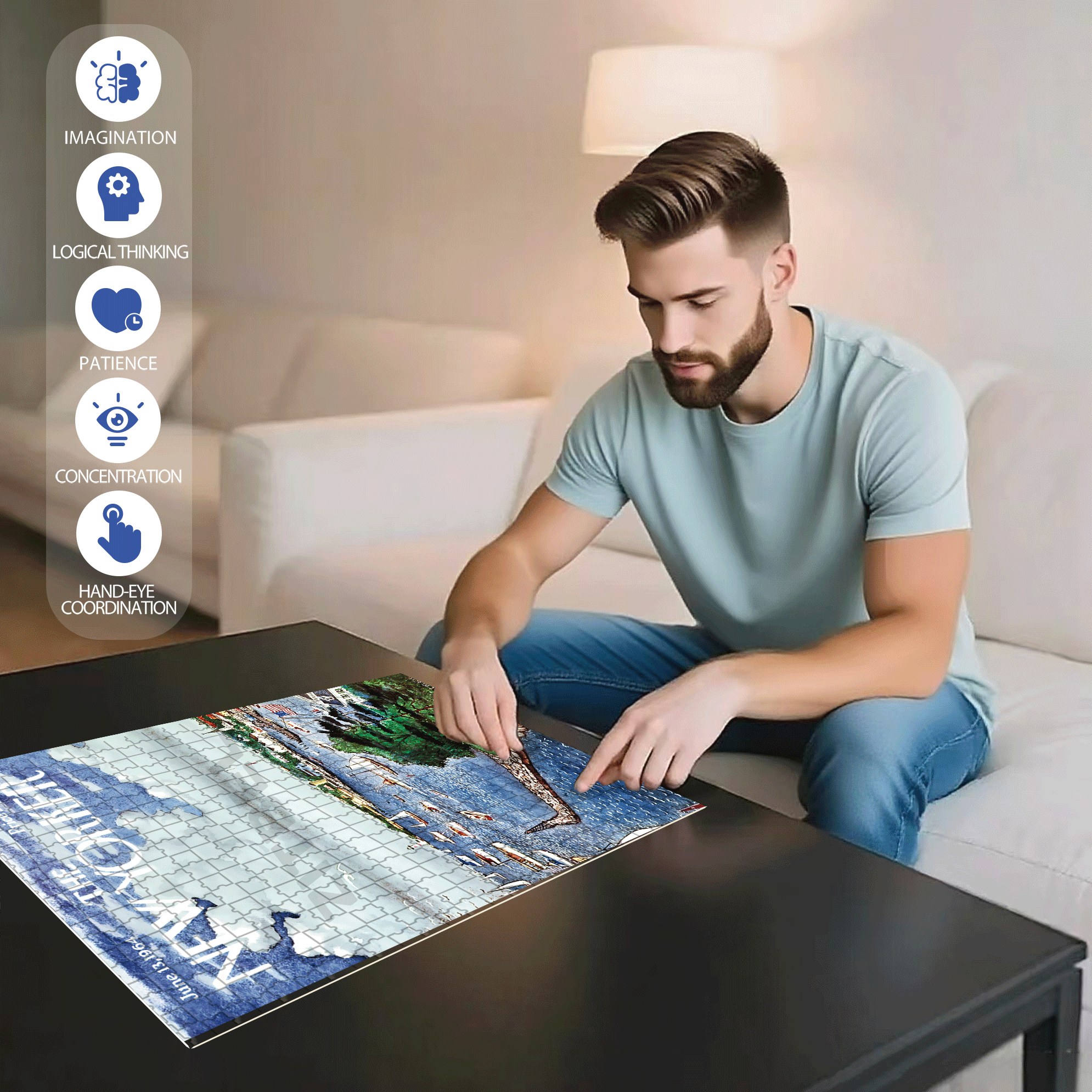 Steady Breeze 500pcs/1000pcs Jigsaw Puzzle, Scratch-Resistant, Interactive Family Game & Brain-Boosting DIY Decor, Perfect for Halloween, Christmas & New Year Gifts, Family Puzzle Game