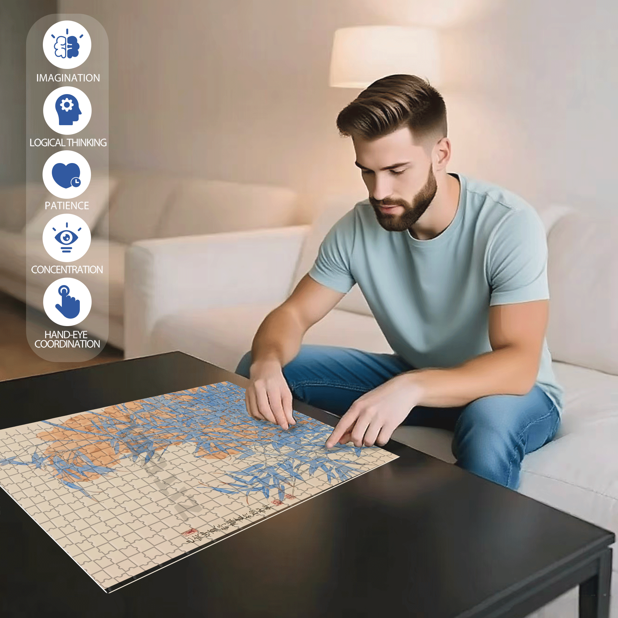 Stone and Bamboo Painting 500pcs/1000pcs Jigsaw Puzzle, Scratch-Resistant, Interactive Family Game & Brain-Boosting DIY Decor, Perfect for Halloween, Christmas & New Year Gifts, Family Puzzle Game