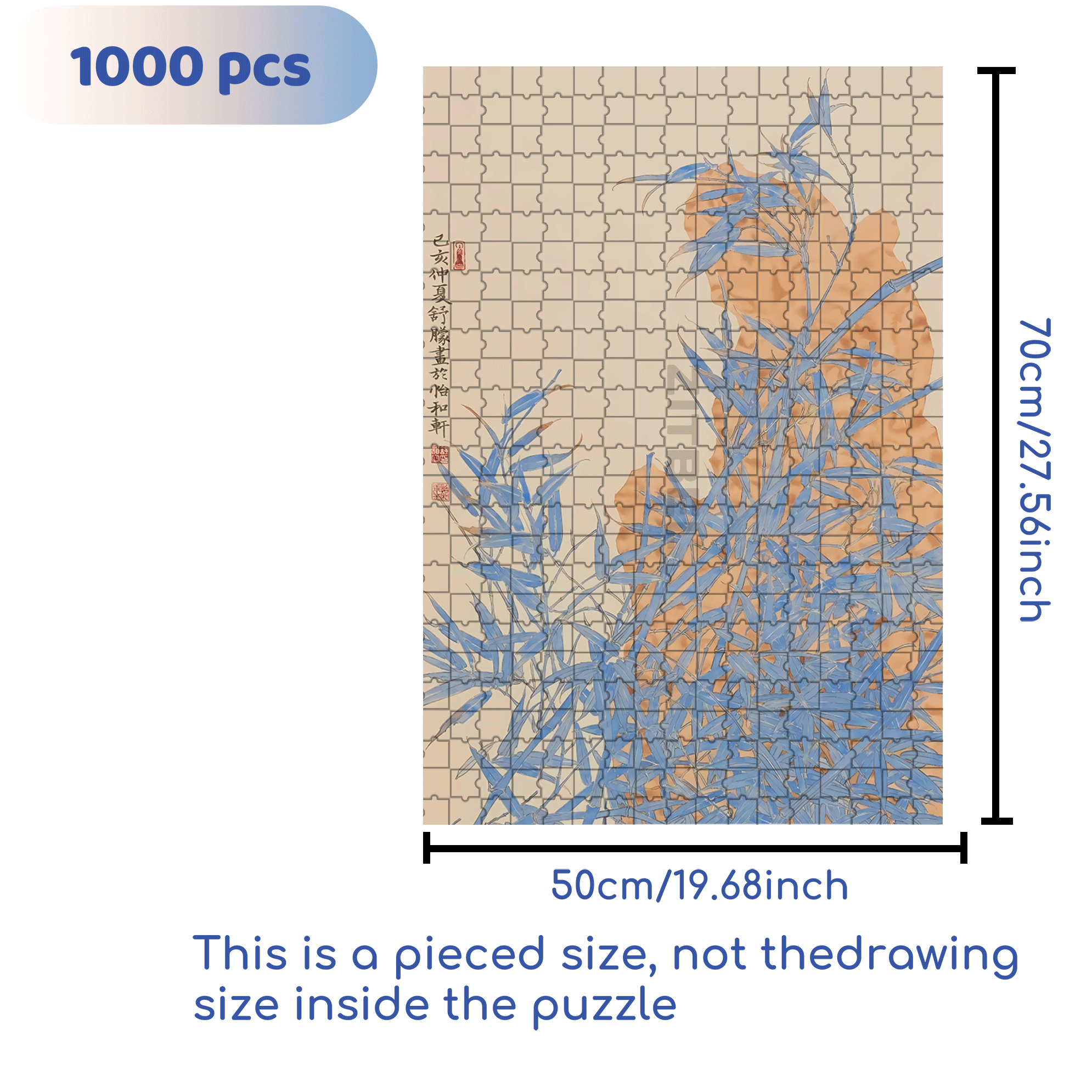 Stone and Bamboo Painting 500pcs/1000pcs Jigsaw Puzzle, Scratch-Resistant, Interactive Family Game & Brain-Boosting DIY Decor, Perfect for Halloween, Christmas & New Year Gifts, Family Puzzle Game