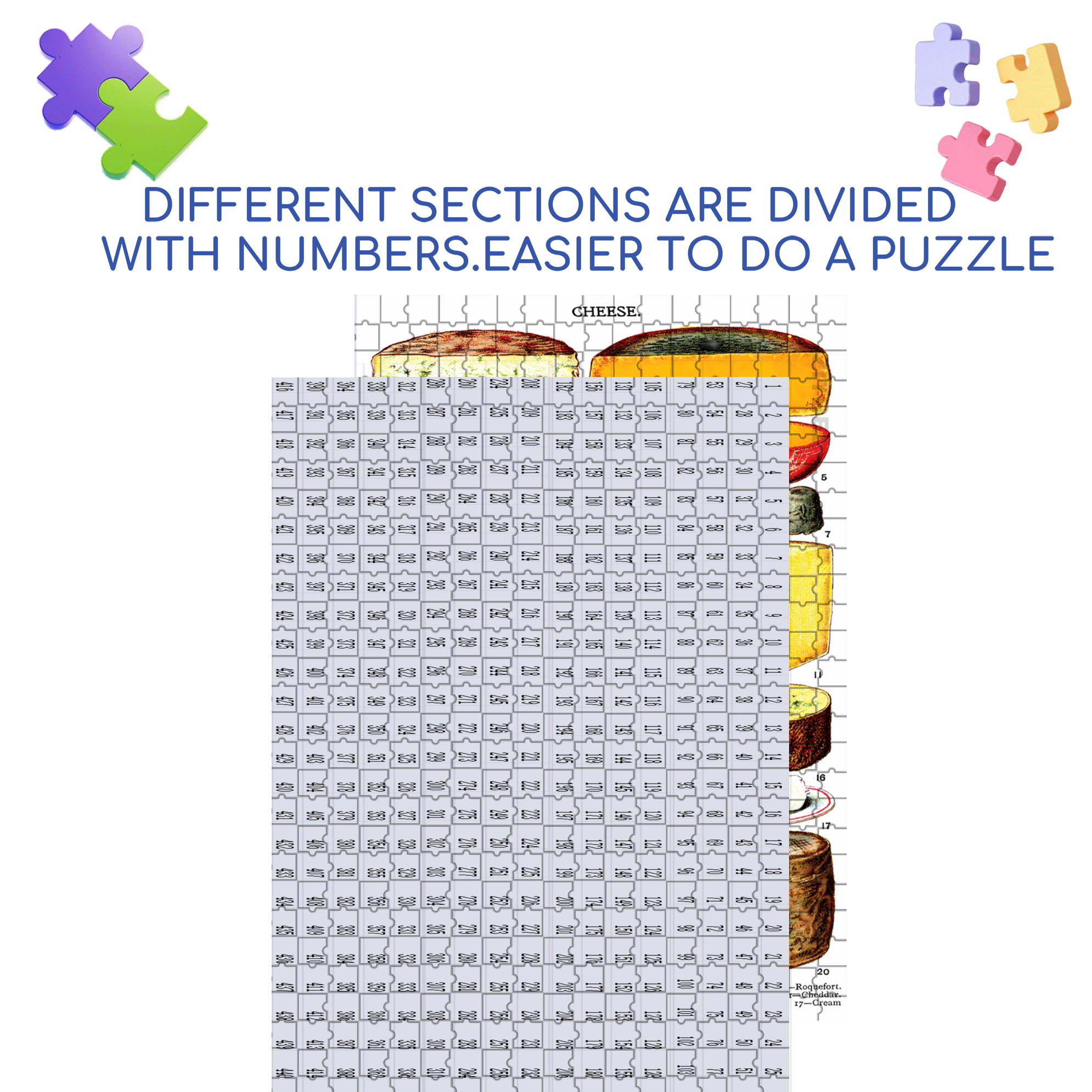 Types Of Cheese 500pcs/1000pcs Jigsaw Puzzle, Scratch-Resistant, Interactive Family Game & Brain-Boosting DIY Decor, Perfect for Halloween, Christmas & New Year Gifts, Family Puzzle Game