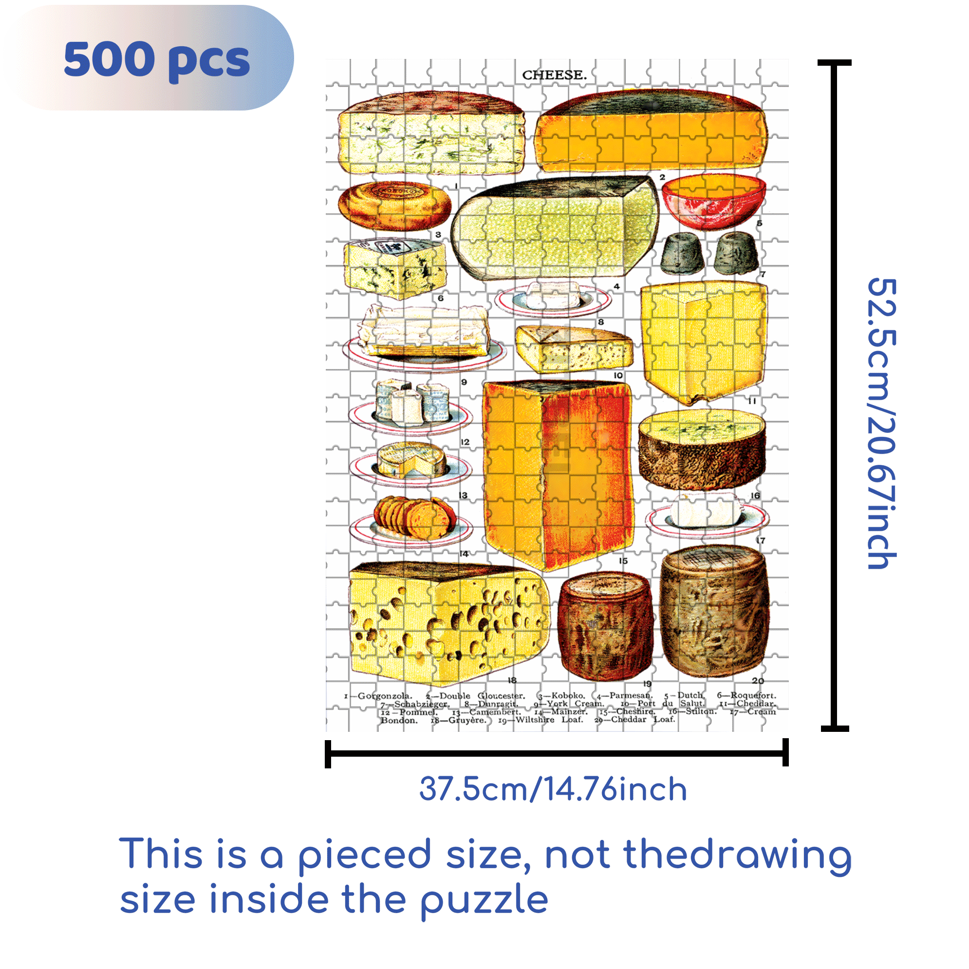 Types Of Cheese 500pcs/1000pcs Jigsaw Puzzle, Scratch-Resistant, Interactive Family Game & Brain-Boosting DIY Decor, Perfect for Halloween, Christmas & New Year Gifts, Family Puzzle Game