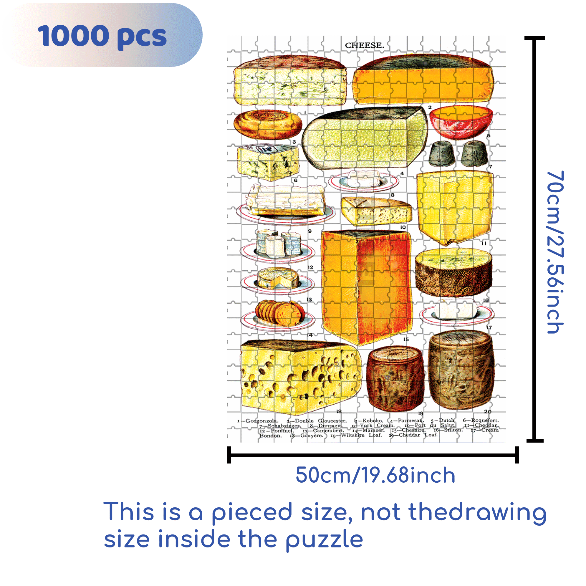 Types Of Cheese 500pcs/1000pcs Jigsaw Puzzle, Scratch-Resistant, Interactive Family Game & Brain-Boosting DIY Decor, Perfect for Halloween, Christmas & New Year Gifts, Family Puzzle Game