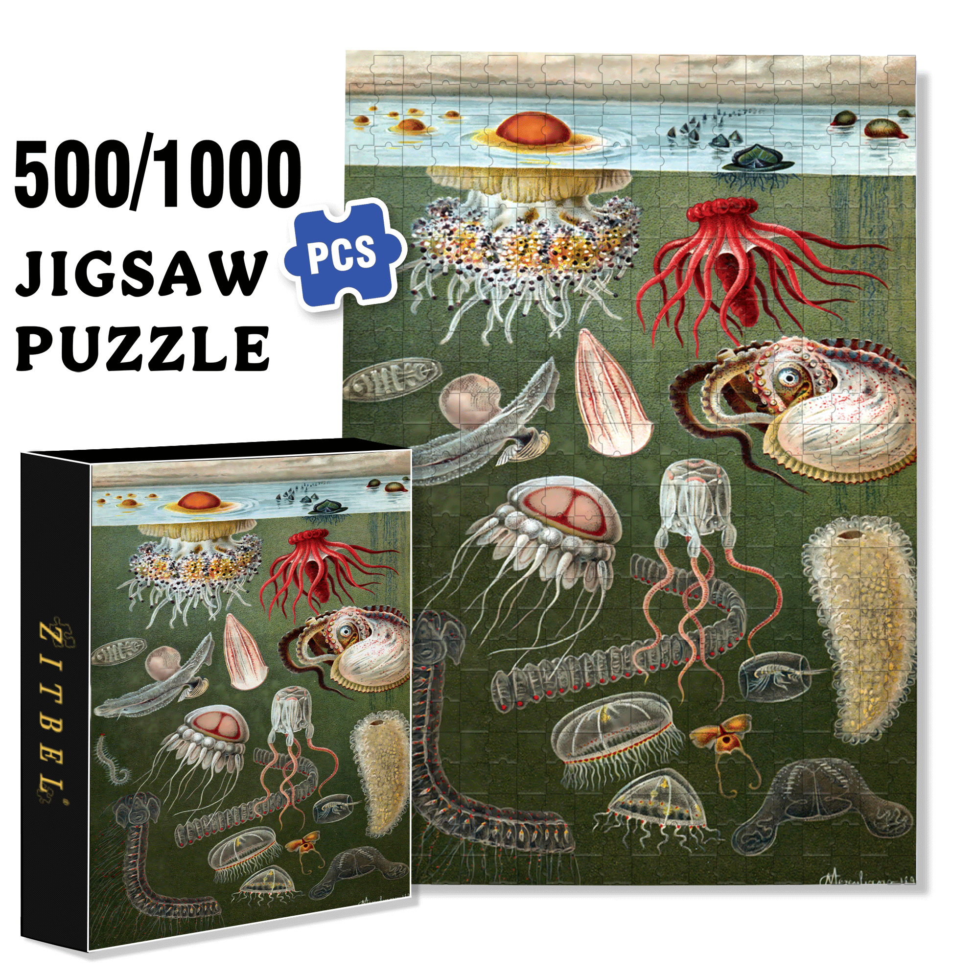 Under the Sea 500pcs/1000pcs Jigsaw Puzzle, Scratch-Resistant, Interactive Family Game & Brain-Boosting DIY Decor, Perfect for Halloween, Christmas & New Year Gifts, Family Puzzle Game