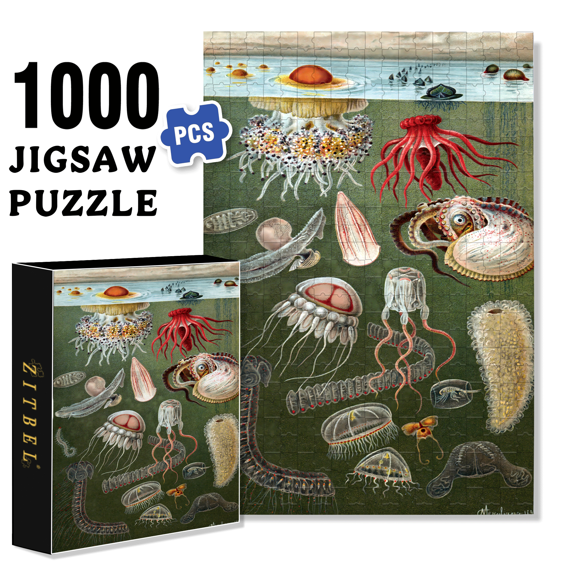 Under the Sea 500pcs/1000pcs Jigsaw Puzzle, Scratch-Resistant, Interactive Family Game & Brain-Boosting DIY Decor, Perfect for Halloween, Christmas & New Year Gifts, Family Puzzle Game