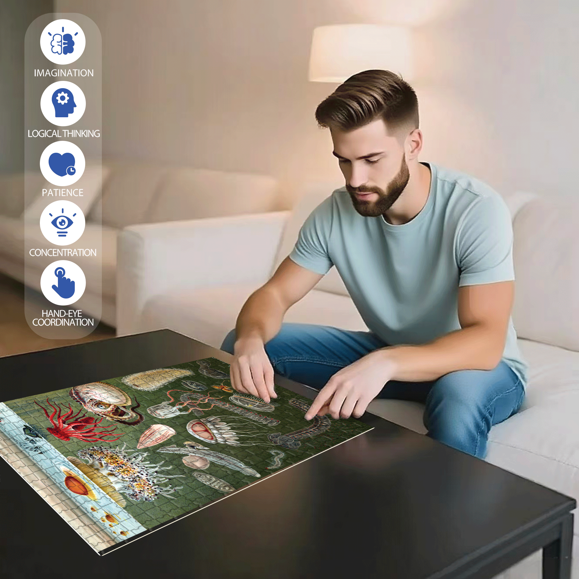 Under the Sea 500pcs/1000pcs Jigsaw Puzzle, Scratch-Resistant, Interactive Family Game & Brain-Boosting DIY Decor, Perfect for Halloween, Christmas & New Year Gifts, Family Puzzle Game