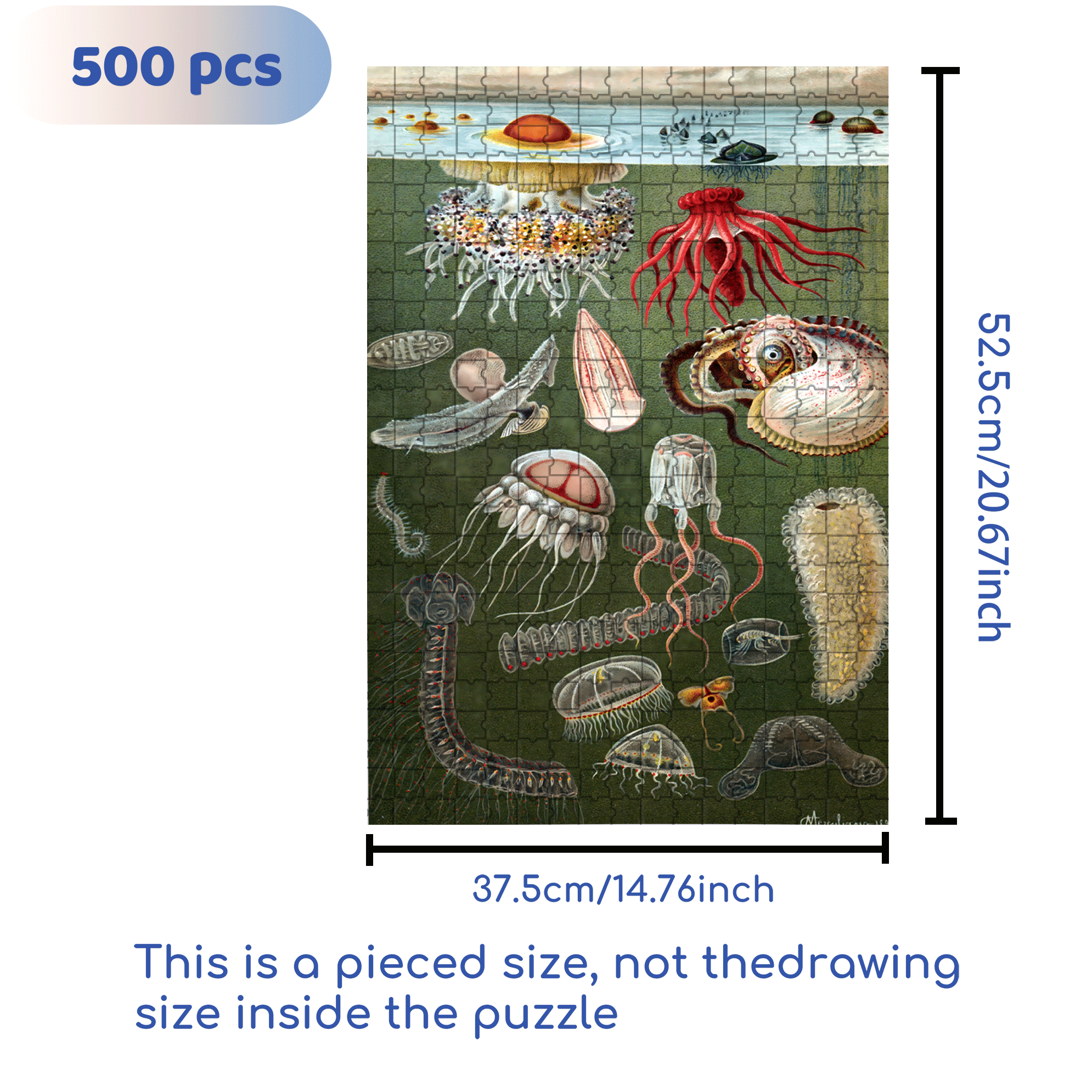 Under the Sea 500pcs/1000pcs Jigsaw Puzzle, Scratch-Resistant, Interactive Family Game & Brain-Boosting DIY Decor, Perfect for Halloween, Christmas & New Year Gifts, Family Puzzle Game