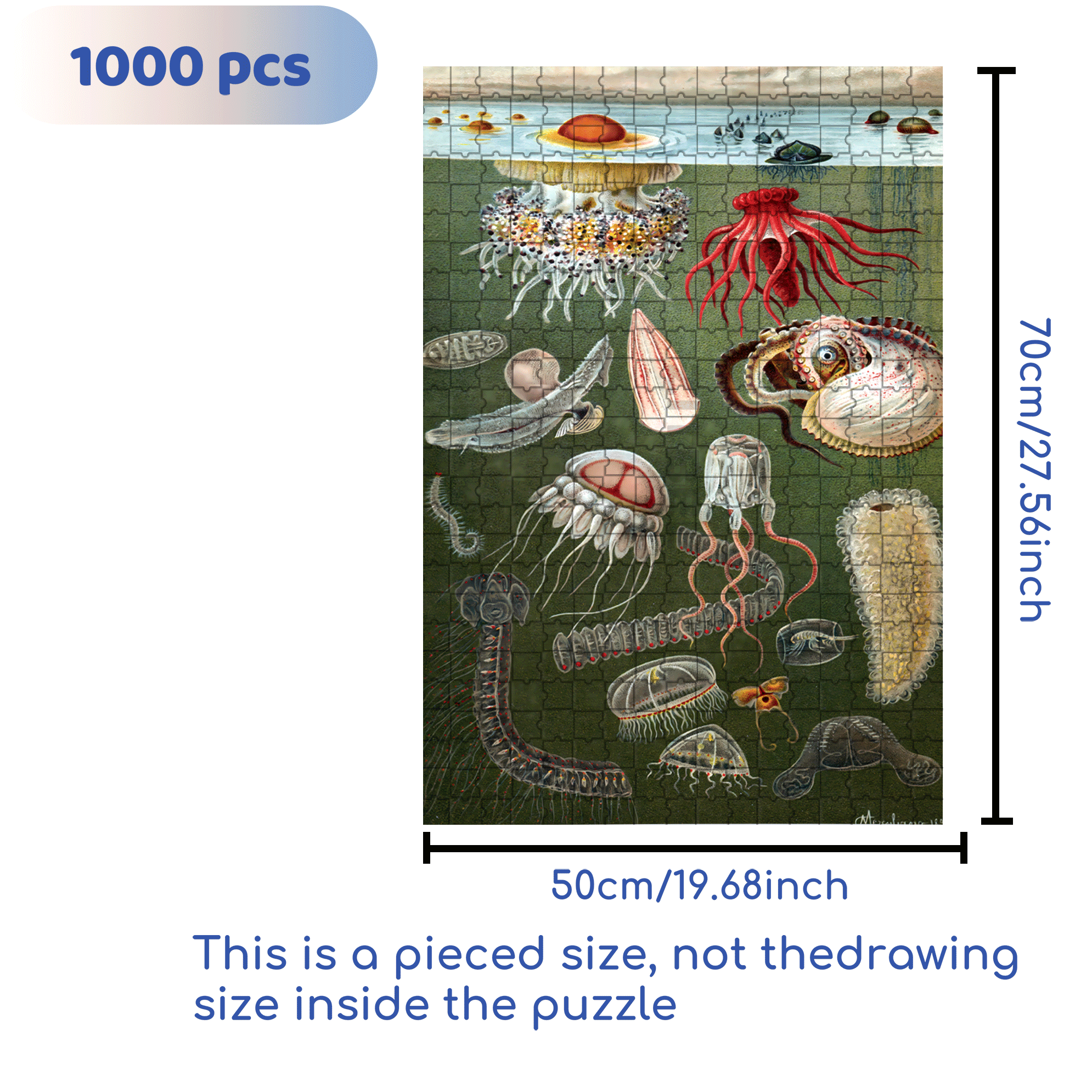 Under the Sea 500pcs/1000pcs Jigsaw Puzzle, Scratch-Resistant, Interactive Family Game & Brain-Boosting DIY Decor, Perfect for Halloween, Christmas & New Year Gifts, Family Puzzle Game