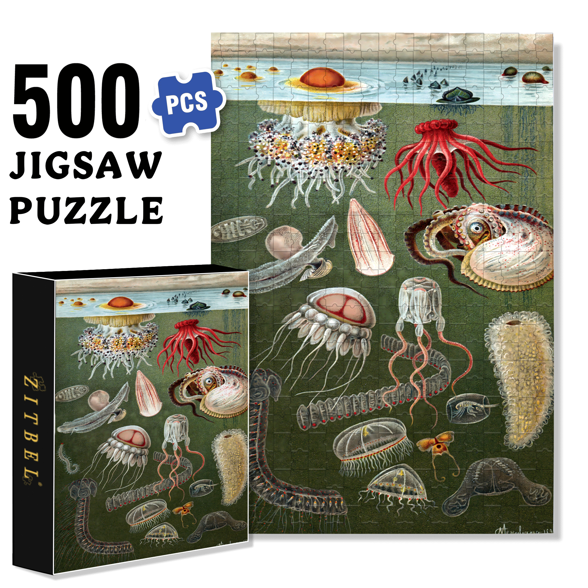 Under the Sea 500pcs/1000pcs Jigsaw Puzzle, Scratch-Resistant, Interactive Family Game & Brain-Boosting DIY Decor, Perfect for Halloween, Christmas & New Year Gifts, Family Puzzle Game