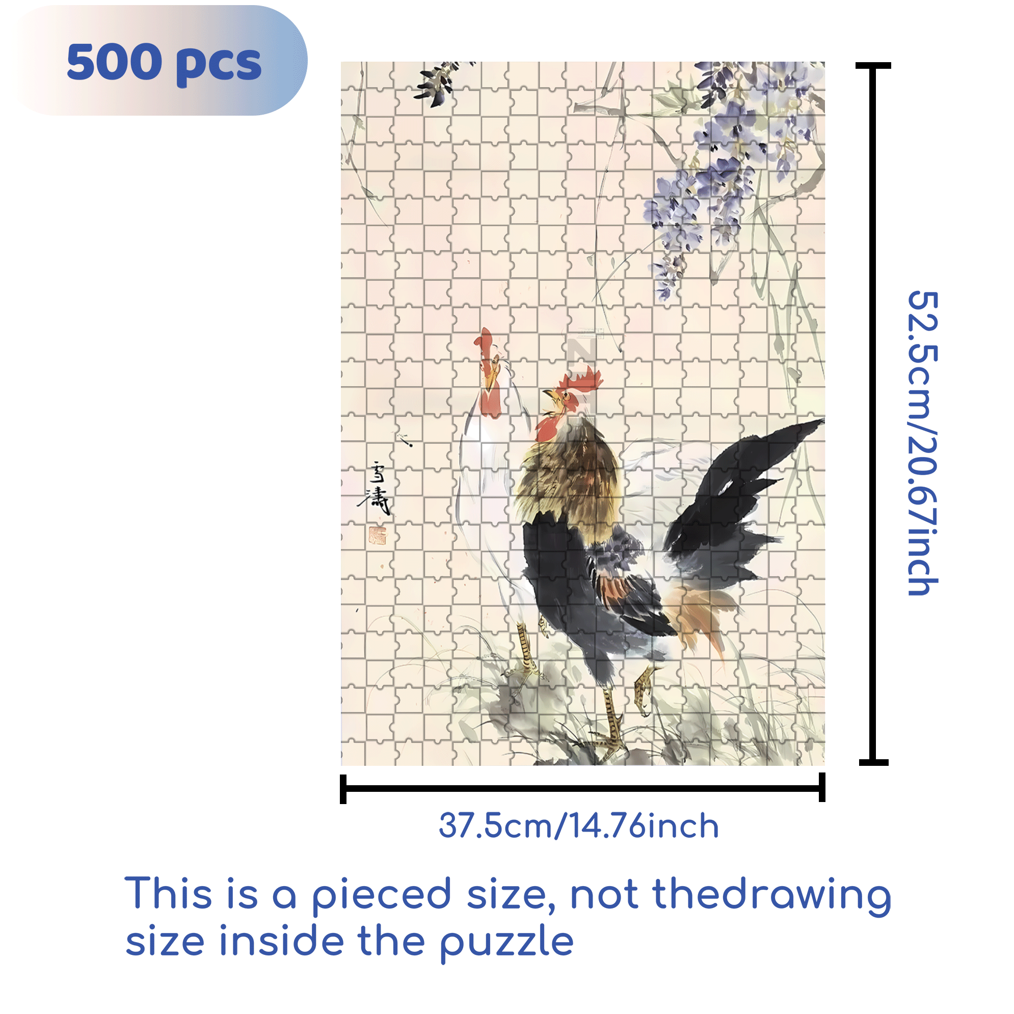 Wisteria Flowers And Rooster 500pcs/1000pcs Jigsaw Puzzle, Scratch-Resistant, Interactive Family Game & Brain-Boosting DIY Decor, Perfect for Halloween, Christmas & New Year Gifts, Family Puzzle Game