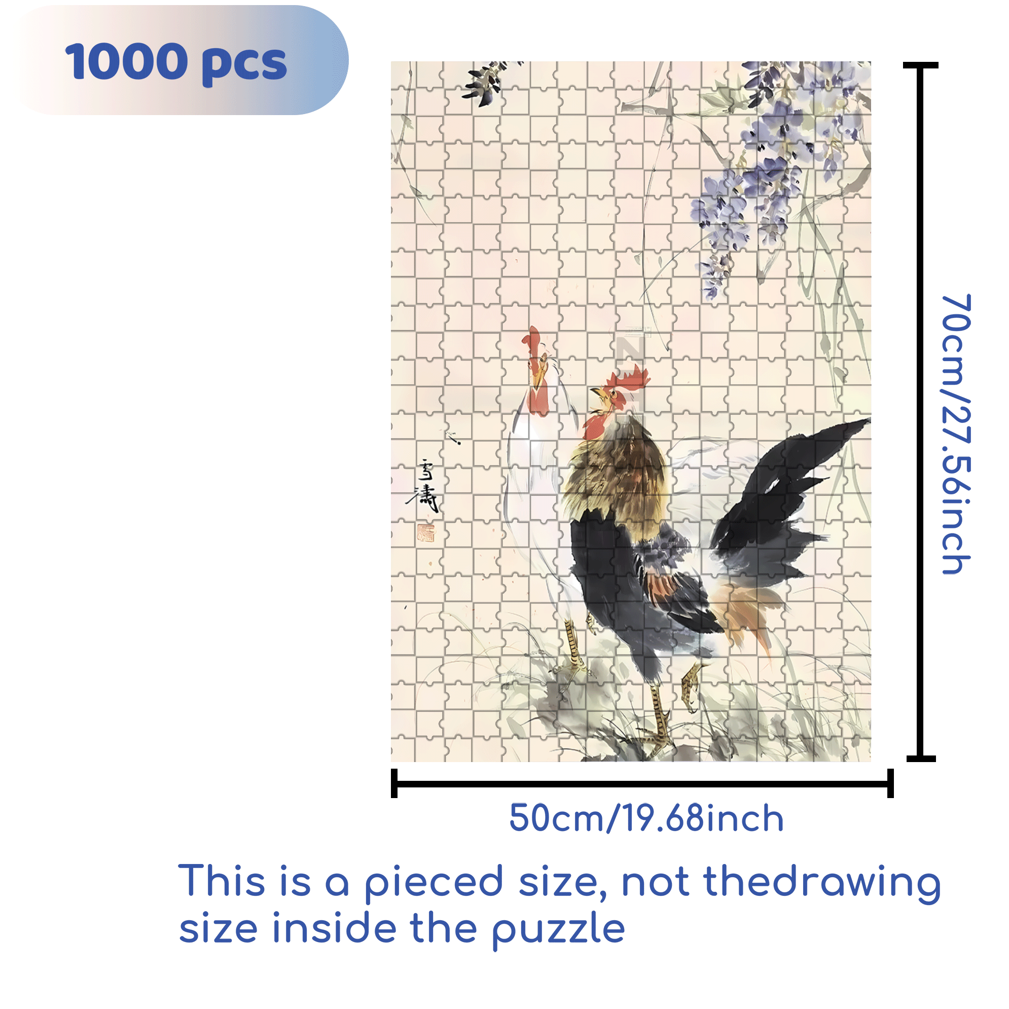 Wisteria Flowers And Rooster 500pcs/1000pcs Jigsaw Puzzle, Scratch-Resistant, Interactive Family Game & Brain-Boosting DIY Decor, Perfect for Halloween, Christmas & New Year Gifts, Family Puzzle Game