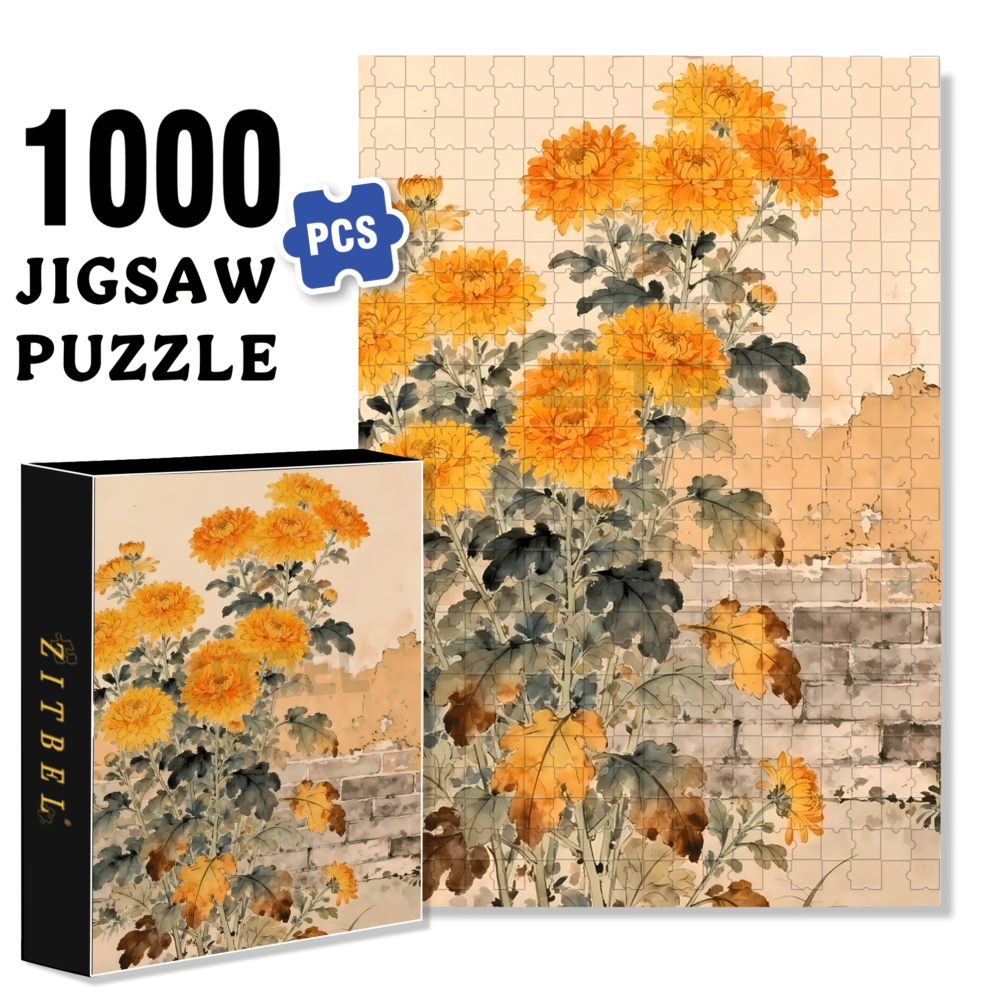 Autumn Yellow Chrysanthemums 500pcs/1000pcs Jigsaw Puzzle, Scratch-Resistant, Interactive Family Game & Brain-Boosting DIY Decor, Perfect for Halloween, Christmas & New Year Gifts, Family Puzzle Game