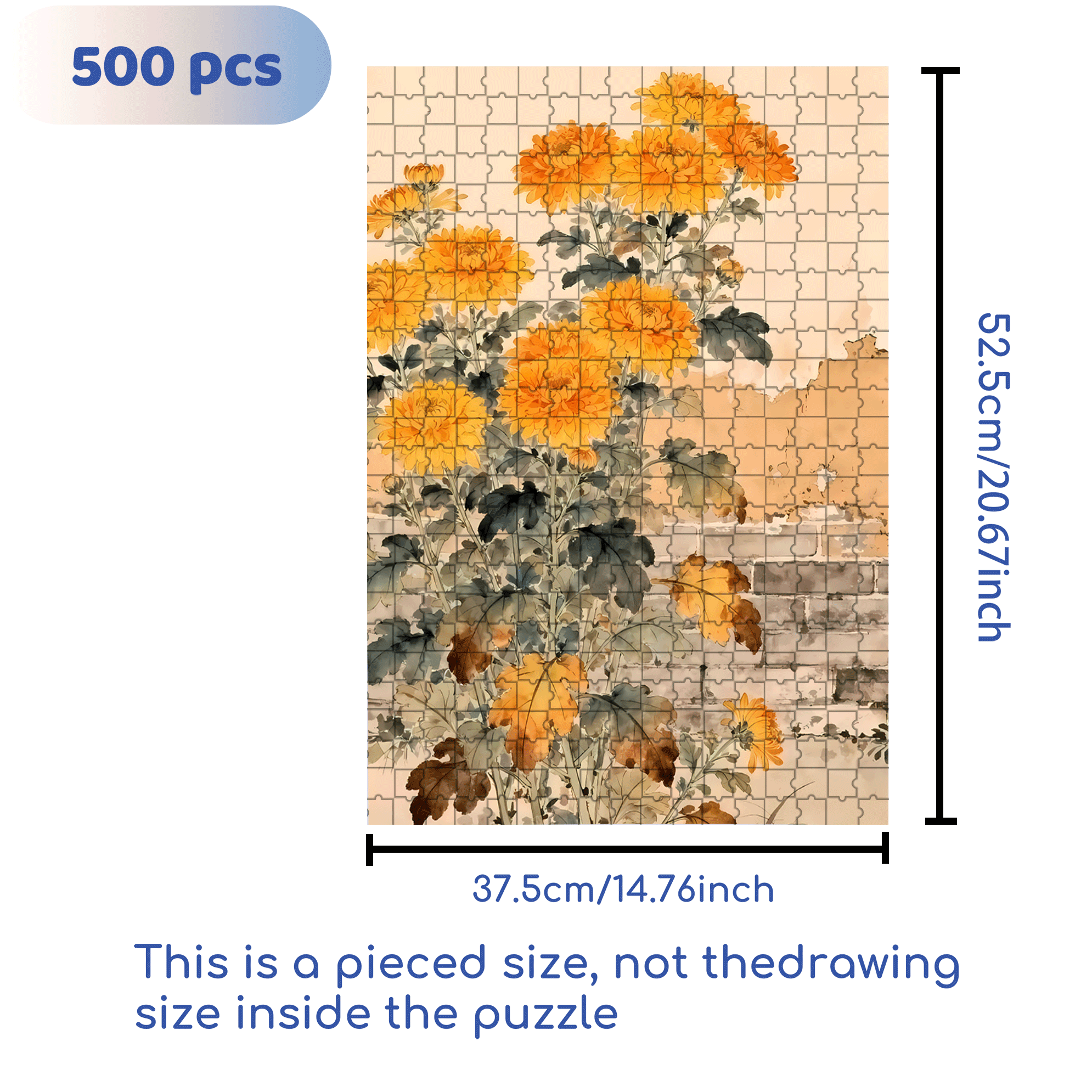 Autumn Yellow Chrysanthemums 500pcs/1000pcs Jigsaw Puzzle, Scratch-Resistant, Interactive Family Game & Brain-Boosting DIY Decor, Perfect for Halloween, Christmas & New Year Gifts, Family Puzzle Game