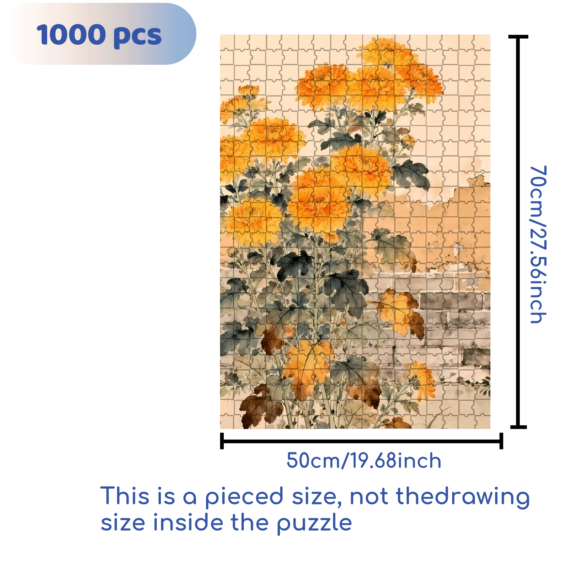 Autumn Yellow Chrysanthemums 500pcs/1000pcs Jigsaw Puzzle, Scratch-Resistant, Interactive Family Game & Brain-Boosting DIY Decor, Perfect for Halloween, Christmas & New Year Gifts, Family Puzzle Game