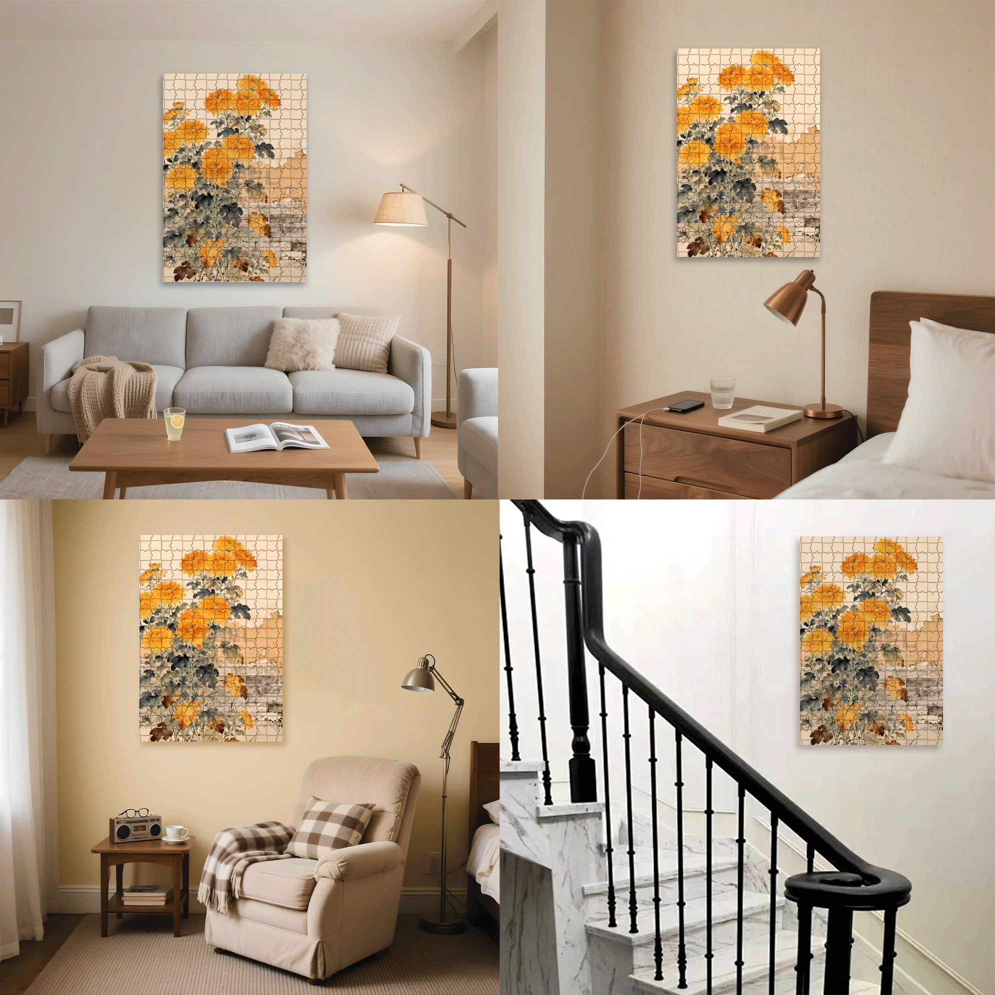 Autumn Yellow Chrysanthemums 500pcs/1000pcs Jigsaw Puzzle, Scratch-Resistant, Interactive Family Game & Brain-Boosting DIY Decor, Perfect for Halloween, Christmas & New Year Gifts, Family Puzzle Game