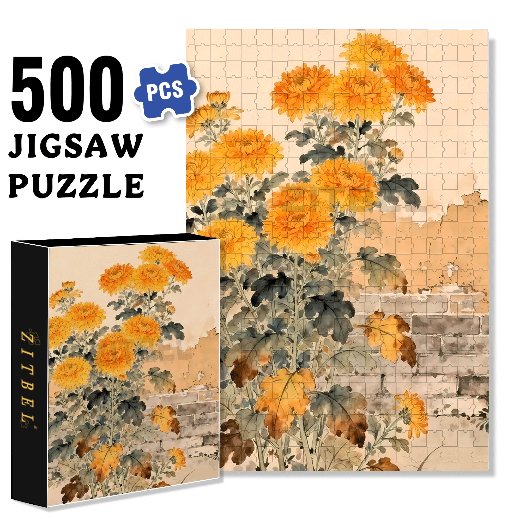 Autumn Yellow Chrysanthemums 500pcs/1000pcs Jigsaw Puzzle, Scratch-Resistant, Interactive Family Game & Brain-Boosting DIY Decor, Perfect for Halloween, Christmas & New Year Gifts, Family Puzzle Game