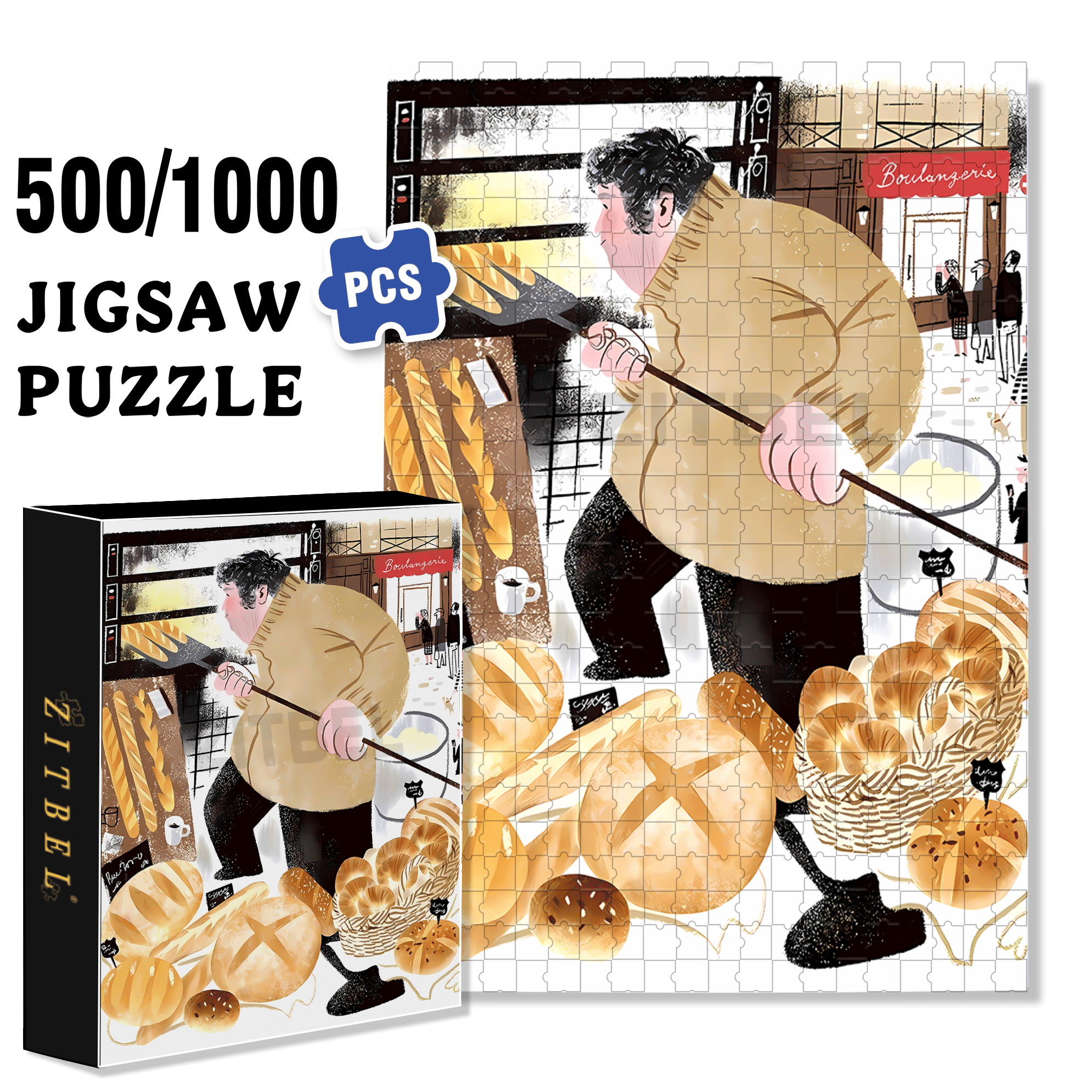 Baked Bread 500pcs/1000pcs Jigsaw Puzzle, Scratch-Resistant, Interactive Family Game & Brain-Boosting DIY Decor, Perfect for Halloween, Christmas & New Year Gifts, Family Puzzle Game