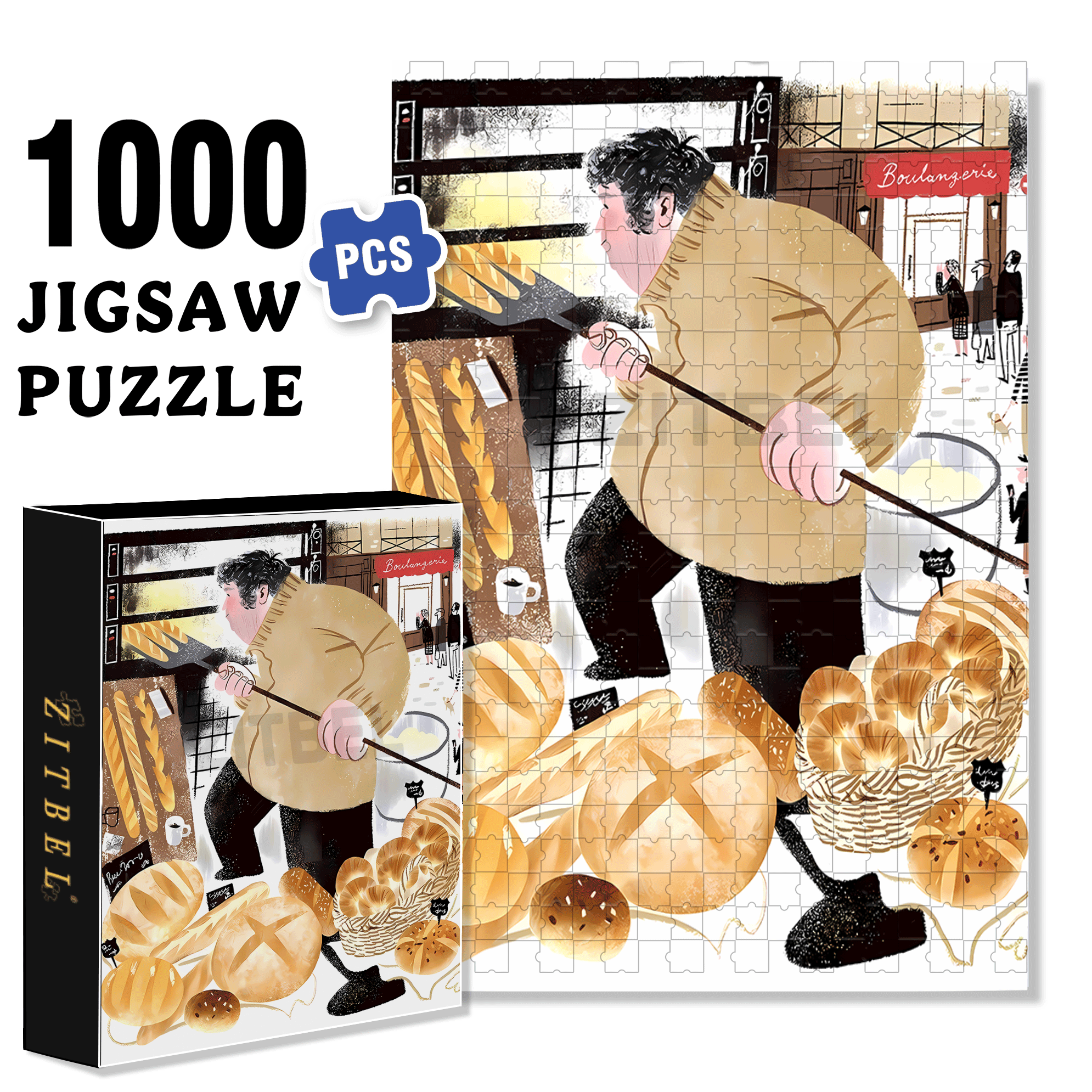 Baked Bread 500pcs/1000pcs Jigsaw Puzzle, Scratch-Resistant, Interactive Family Game & Brain-Boosting DIY Decor, Perfect for Halloween, Christmas & New Year Gifts, Family Puzzle Game