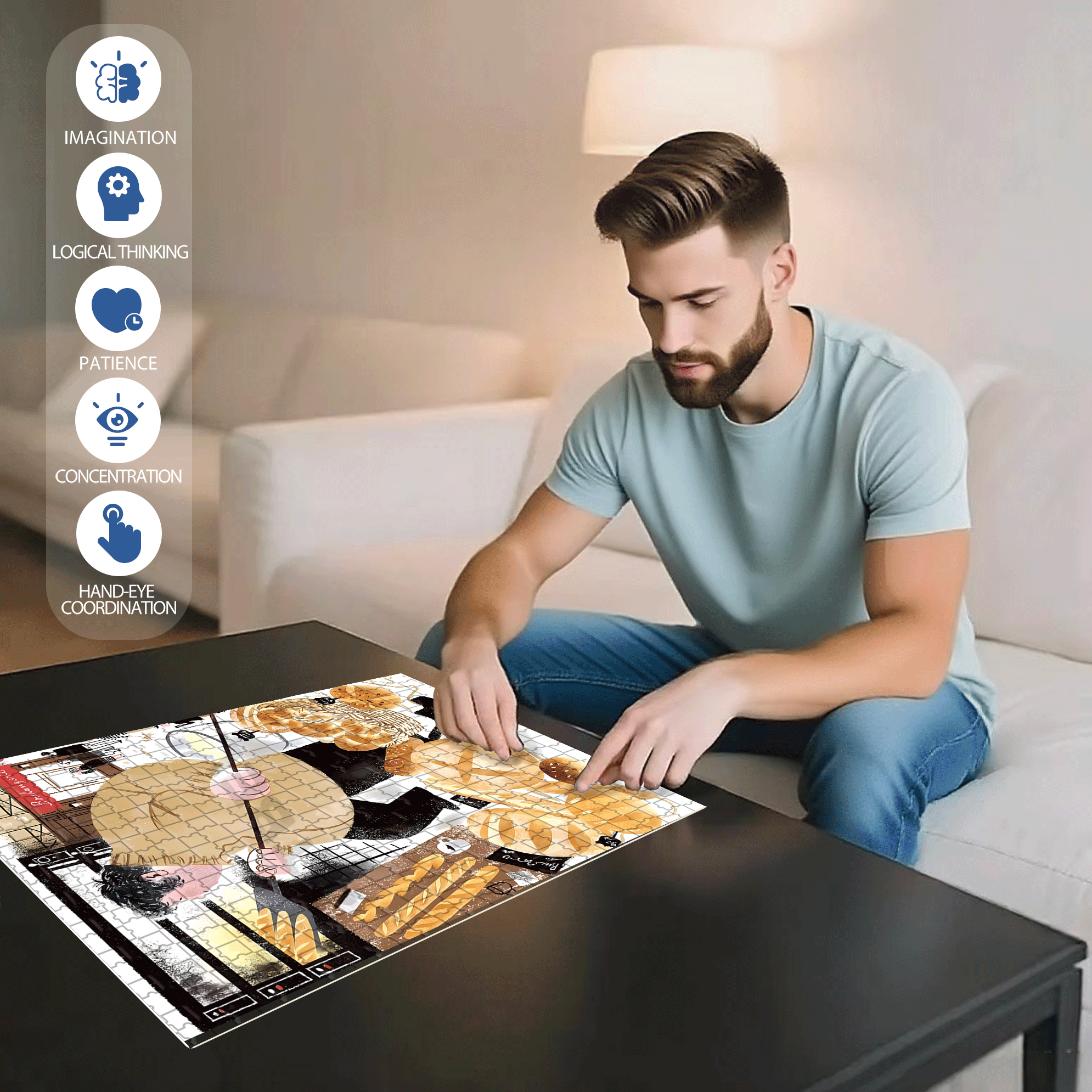 Baked Bread 500pcs/1000pcs Jigsaw Puzzle, Scratch-Resistant, Interactive Family Game & Brain-Boosting DIY Decor, Perfect for Halloween, Christmas & New Year Gifts, Family Puzzle Game