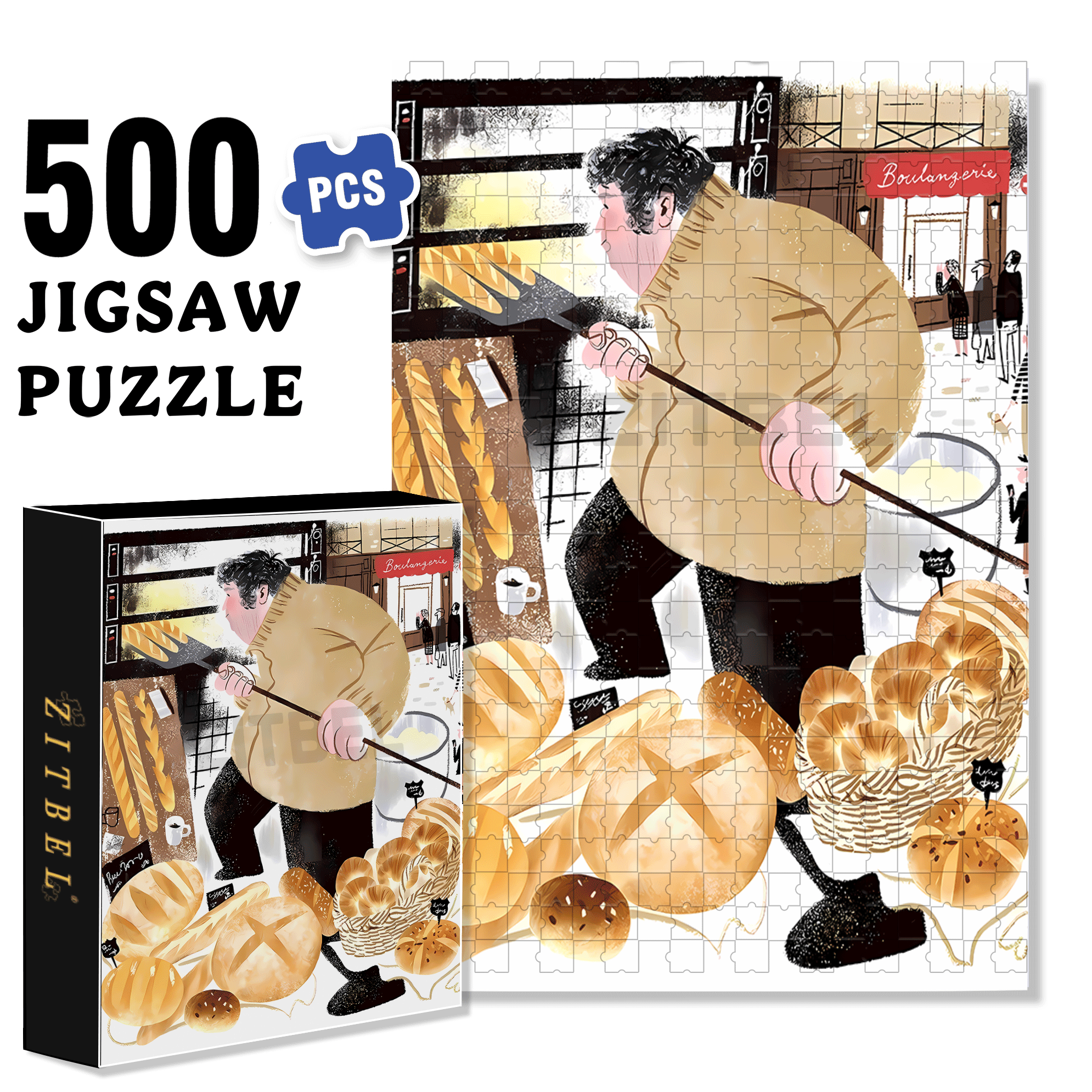 Baked Bread 500pcs/1000pcs Jigsaw Puzzle, Scratch-Resistant, Interactive Family Game & Brain-Boosting DIY Decor, Perfect for Halloween, Christmas & New Year Gifts, Family Puzzle Game