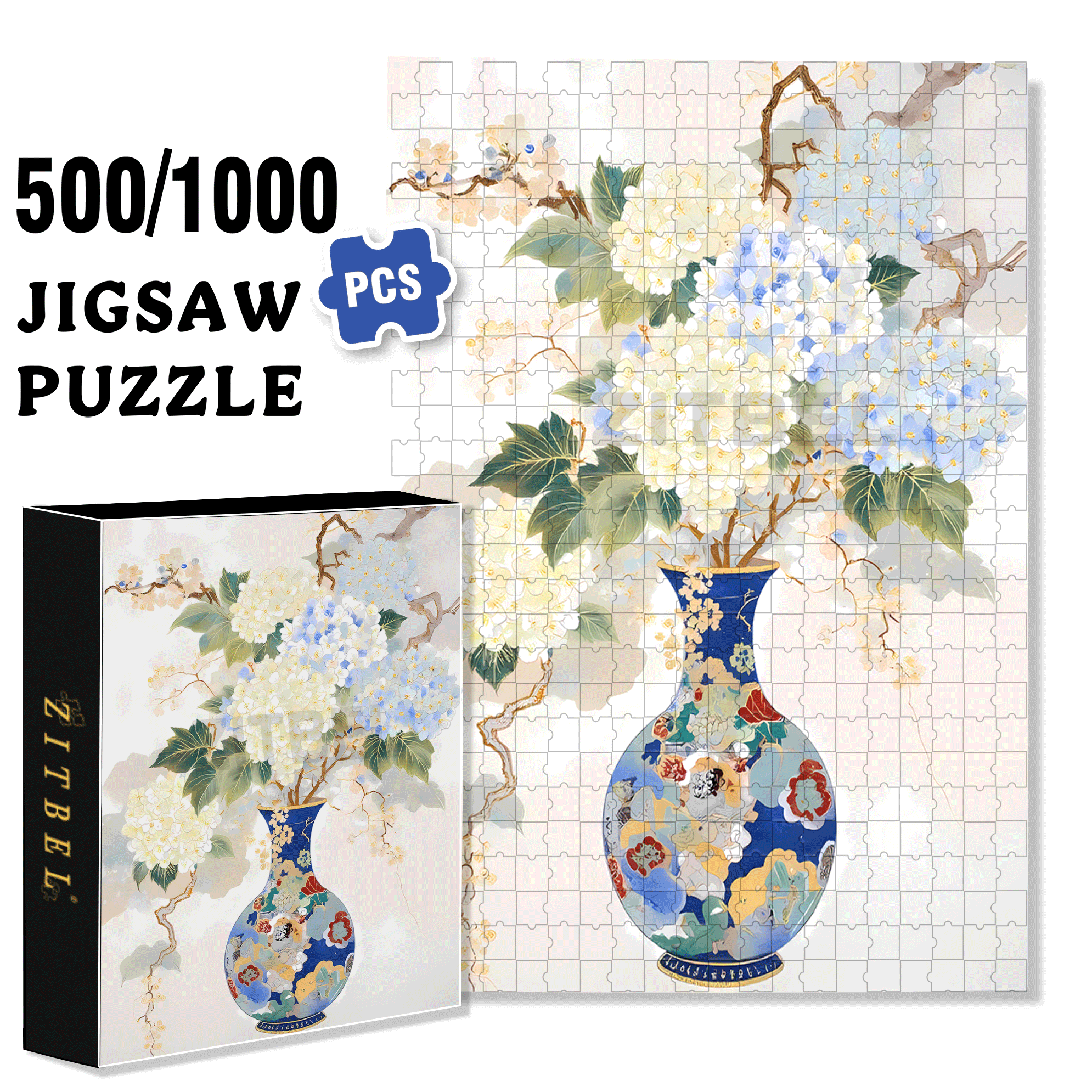Blue And White Porcelain 500pcs/1000pcs Jigsaw Puzzle, Scratch-Resistant, Interactive Family Game & Brain-Boosting DIY Decor, Perfect for Halloween, Christmas & New Year Gifts, Family Puzzle Game
