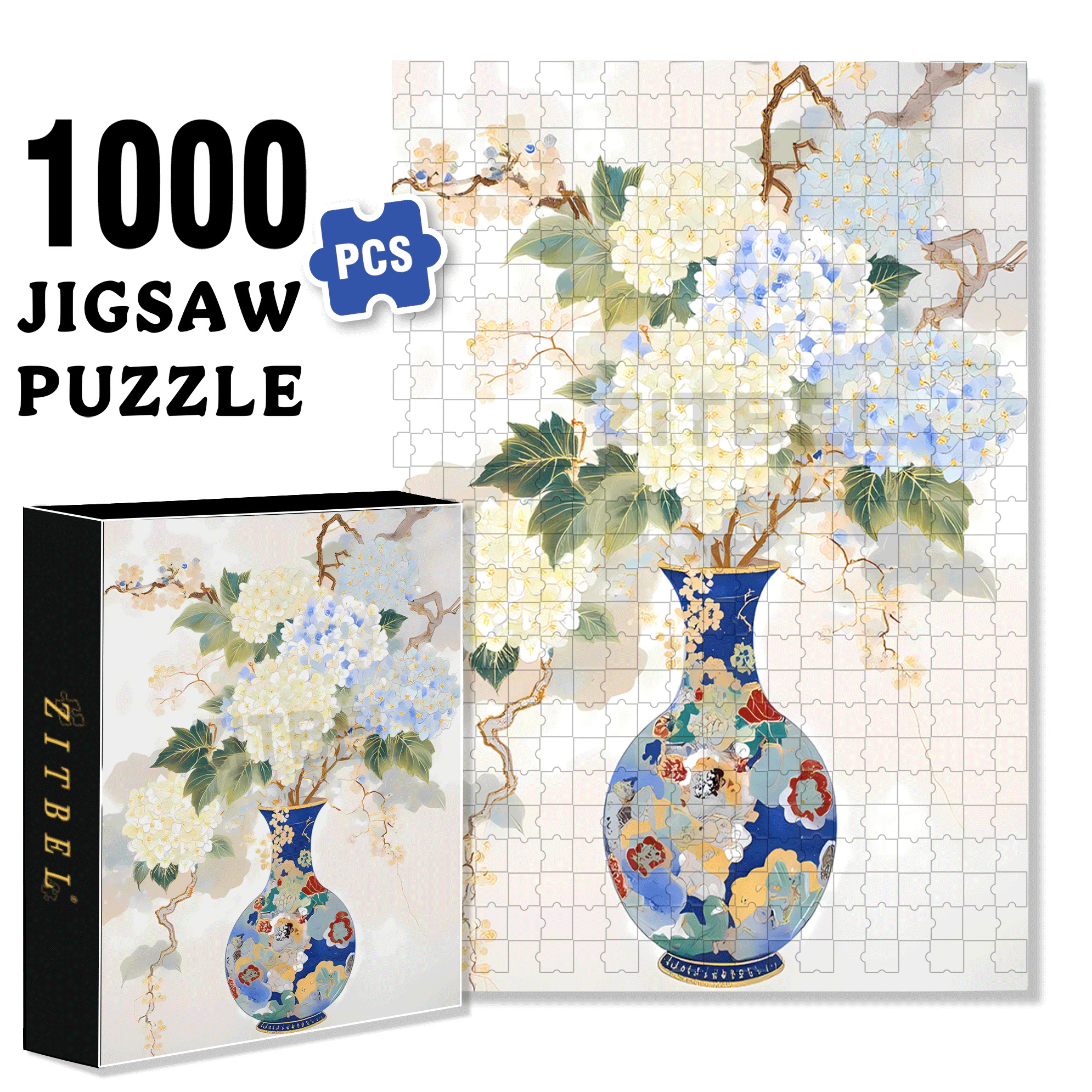Blue And White Porcelain 500pcs/1000pcs Jigsaw Puzzle, Scratch-Resistant, Interactive Family Game & Brain-Boosting DIY Decor, Perfect for Halloween, Christmas & New Year Gifts, Family Puzzle Game