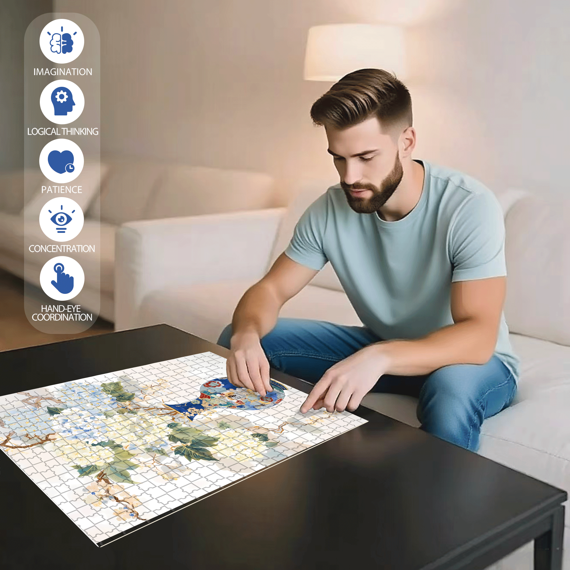 Blue And White Porcelain 500pcs/1000pcs Jigsaw Puzzle, Scratch-Resistant, Interactive Family Game & Brain-Boosting DIY Decor, Perfect for Halloween, Christmas & New Year Gifts, Family Puzzle Game