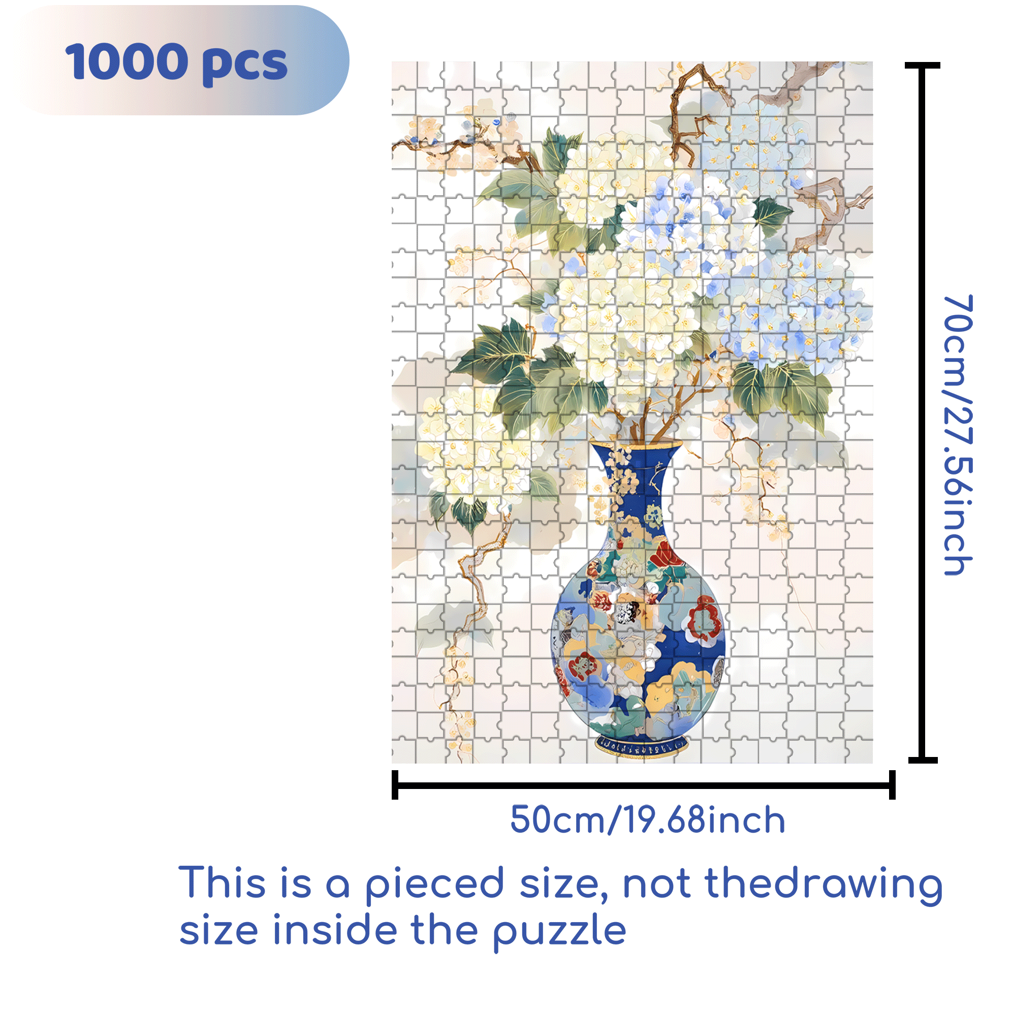 Blue And White Porcelain 500pcs/1000pcs Jigsaw Puzzle, Scratch-Resistant, Interactive Family Game & Brain-Boosting DIY Decor, Perfect for Halloween, Christmas & New Year Gifts, Family Puzzle Game