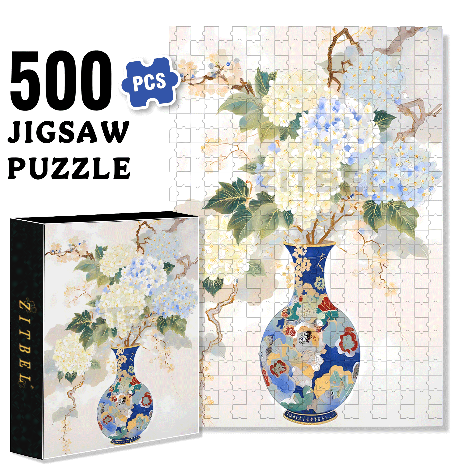 Blue And White Porcelain 500pcs/1000pcs Jigsaw Puzzle, Scratch-Resistant, Interactive Family Game & Brain-Boosting DIY Decor, Perfect for Halloween, Christmas & New Year Gifts, Family Puzzle Game