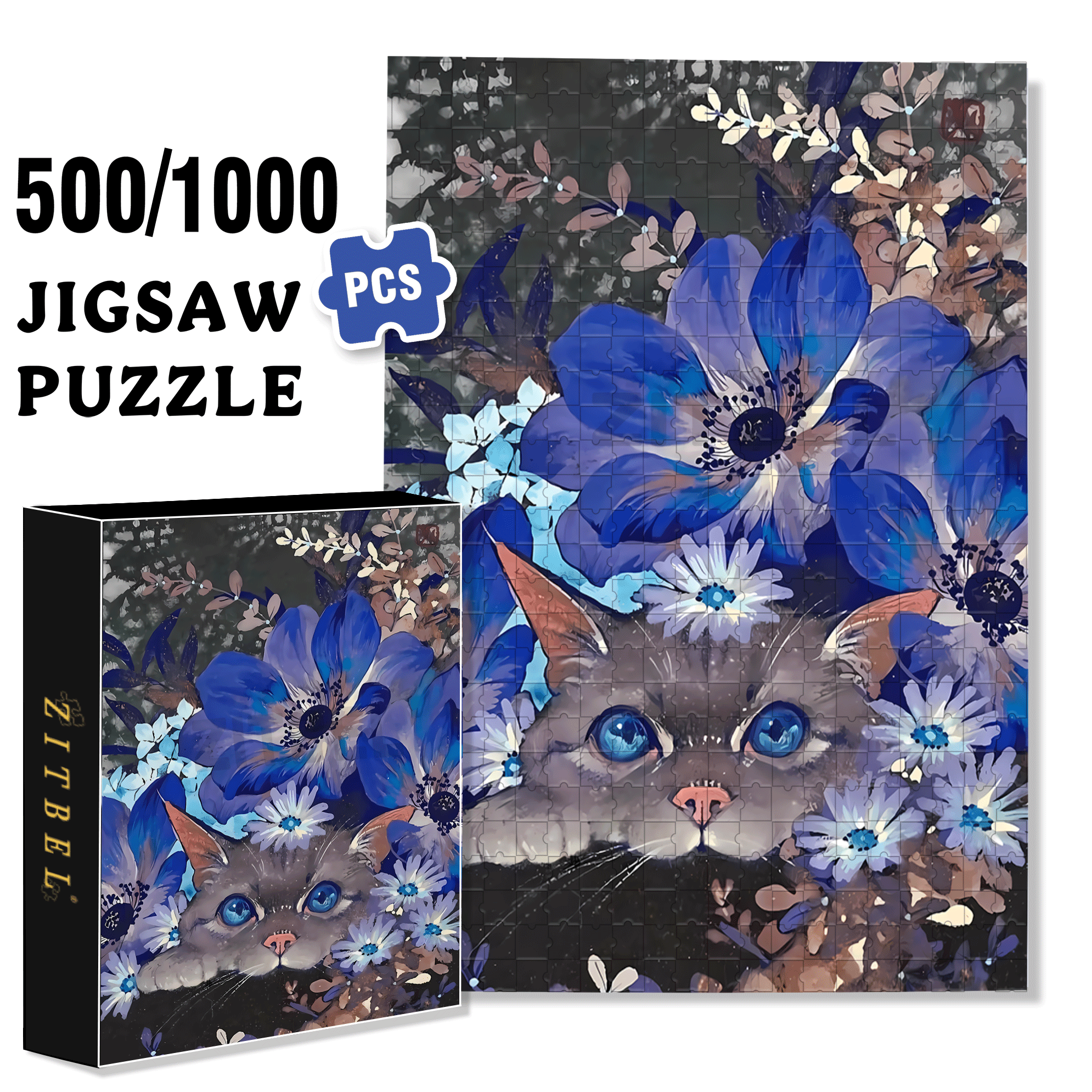 Blue Eyes 500pcs/1000pcs Jigsaw Puzzle, Scratch-Resistant, Interactive Family Game & Brain-Boosting DIY Decor, Perfect for Halloween, Christmas & New Year Gifts, Family Puzzle Game