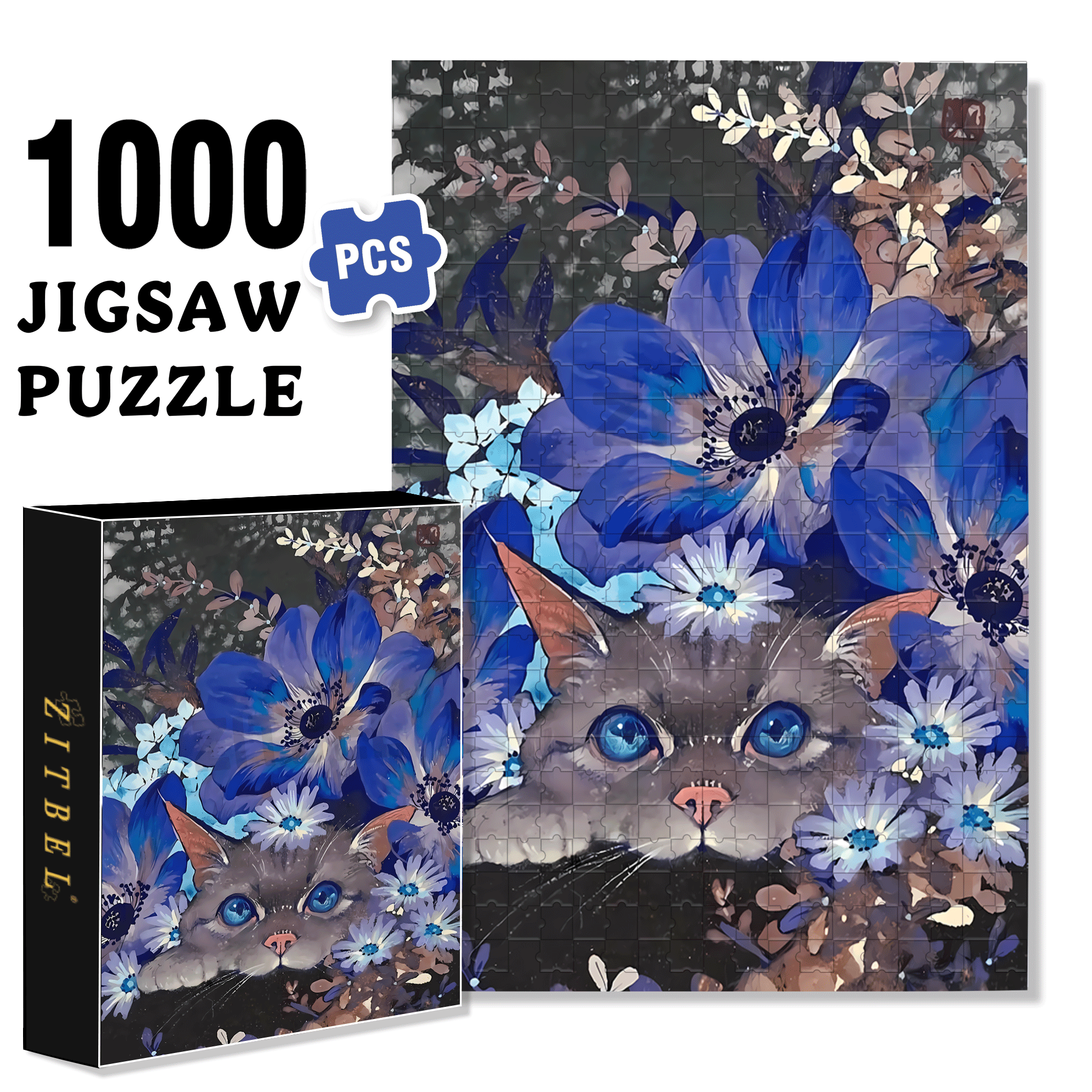 Blue Eyes 500pcs/1000pcs Jigsaw Puzzle, Scratch-Resistant, Interactive Family Game & Brain-Boosting DIY Decor, Perfect for Halloween, Christmas & New Year Gifts, Family Puzzle Game