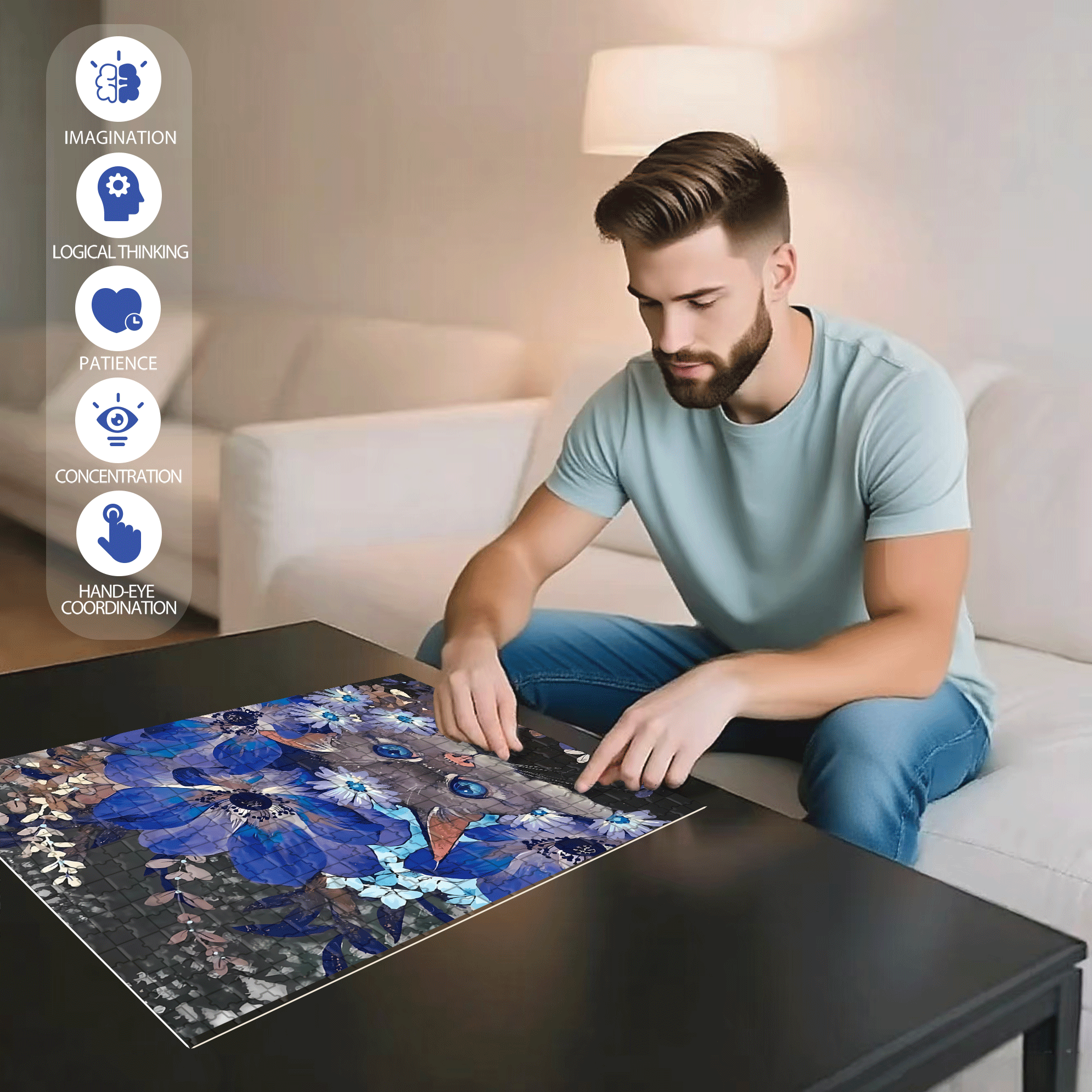 Blue Eyes 500pcs/1000pcs Jigsaw Puzzle, Scratch-Resistant, Interactive Family Game & Brain-Boosting DIY Decor, Perfect for Halloween, Christmas & New Year Gifts, Family Puzzle Game