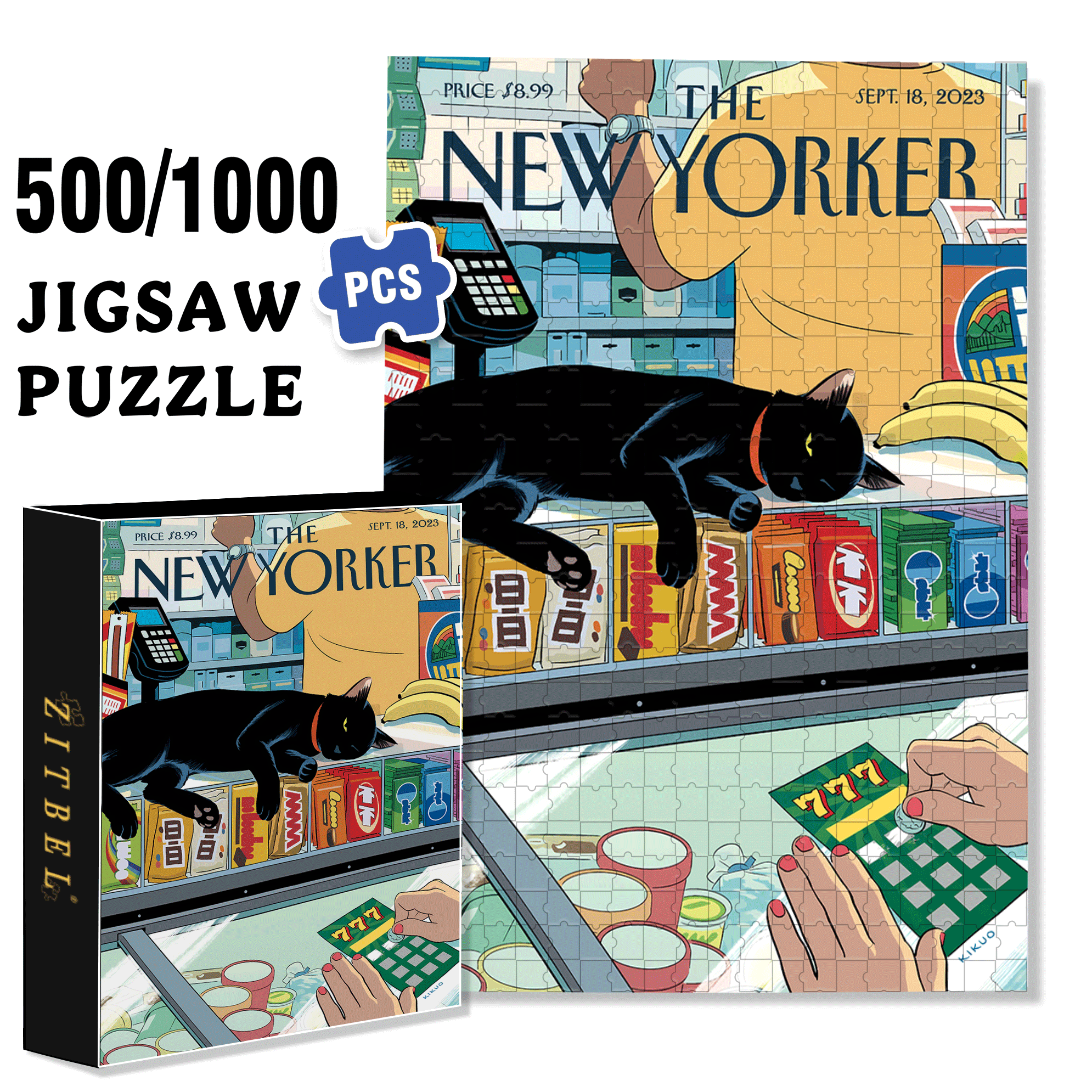 Bodega Cat 500pcs/1000pcs Jigsaw Puzzle, Scratch-Resistant, Interactive Family Game & Brain-Boosting DIY Decor, Perfect for Halloween, Christmas & New Year Gifts, Family Puzzle Game