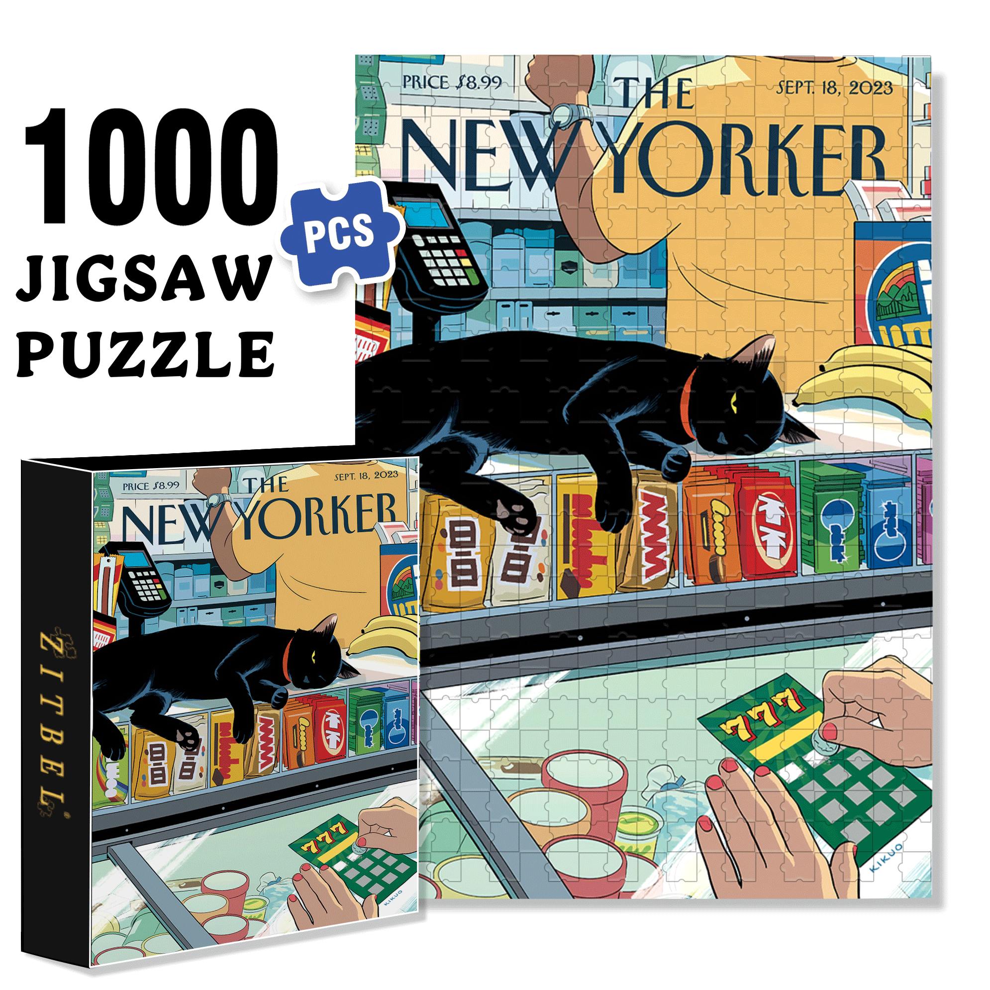 Bodega Cat 500pcs/1000pcs Jigsaw Puzzle, Scratch-Resistant, Interactive Family Game & Brain-Boosting DIY Decor, Perfect for Halloween, Christmas & New Year Gifts, Family Puzzle Game