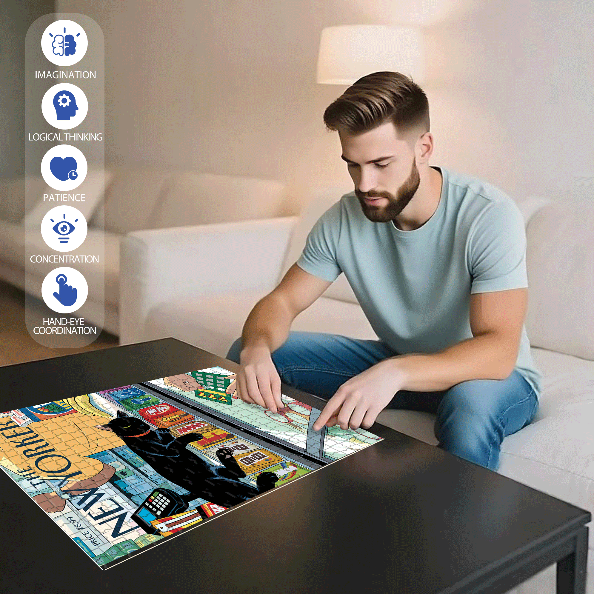 Bodega Cat 500pcs/1000pcs Jigsaw Puzzle, Scratch-Resistant, Interactive Family Game & Brain-Boosting DIY Decor, Perfect for Halloween, Christmas & New Year Gifts, Family Puzzle Game