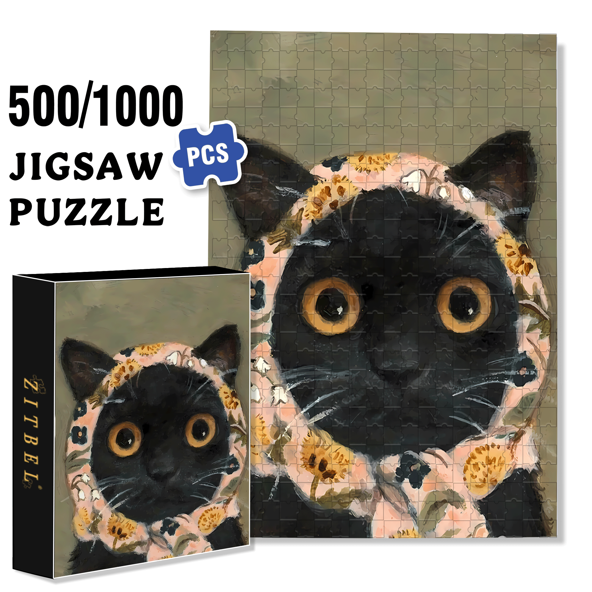 Cat Portrait 2 500pcs/1000pcs Jigsaw Puzzle, Scratch-Resistant, Interactive Family Game & Brain-Boosting DIY Decor, Perfect for Halloween, Christmas & New Year Gifts, Family Puzzle Game