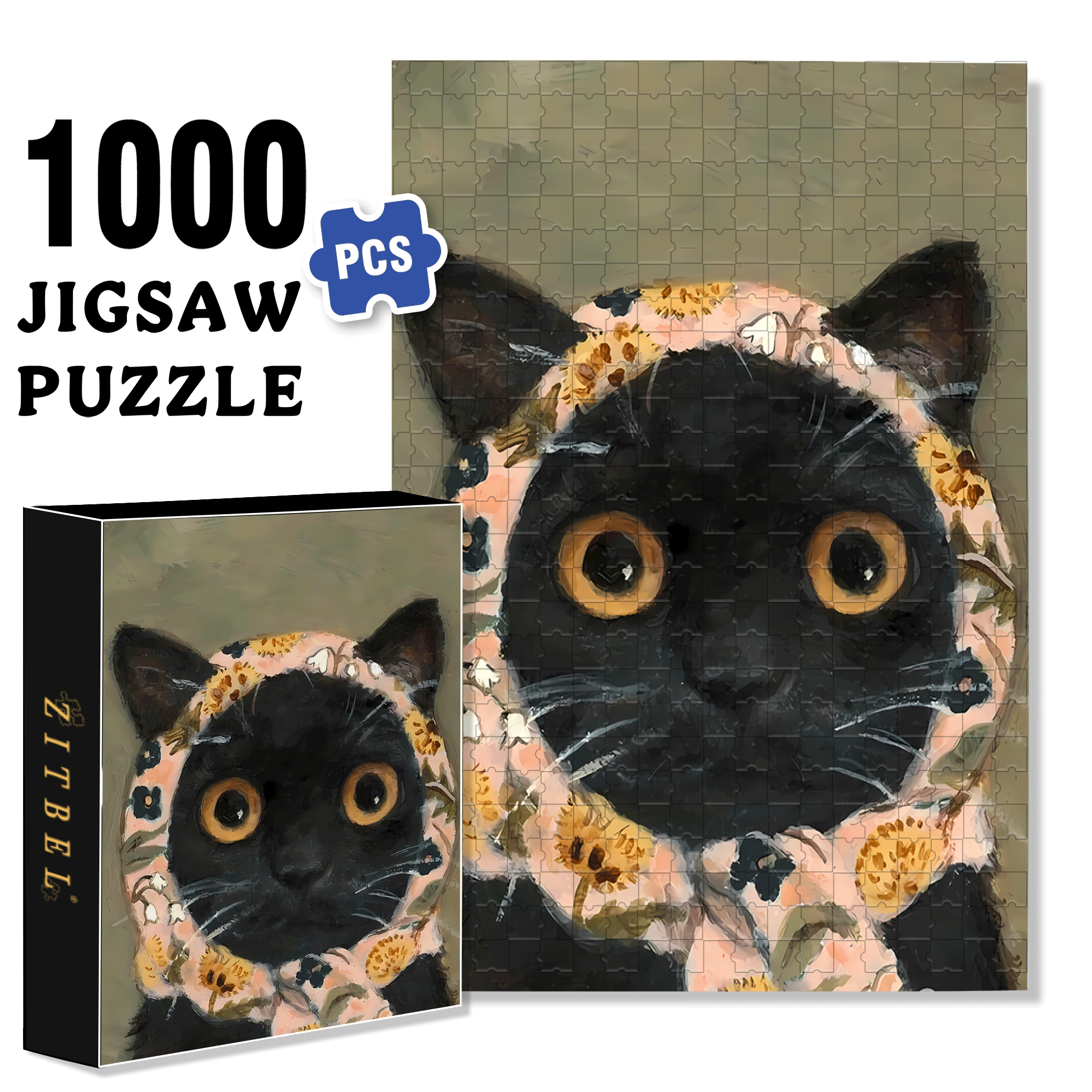 Cat Portrait 2 500pcs/1000pcs Jigsaw Puzzle, Scratch-Resistant, Interactive Family Game & Brain-Boosting DIY Decor, Perfect for Halloween, Christmas & New Year Gifts, Family Puzzle Game